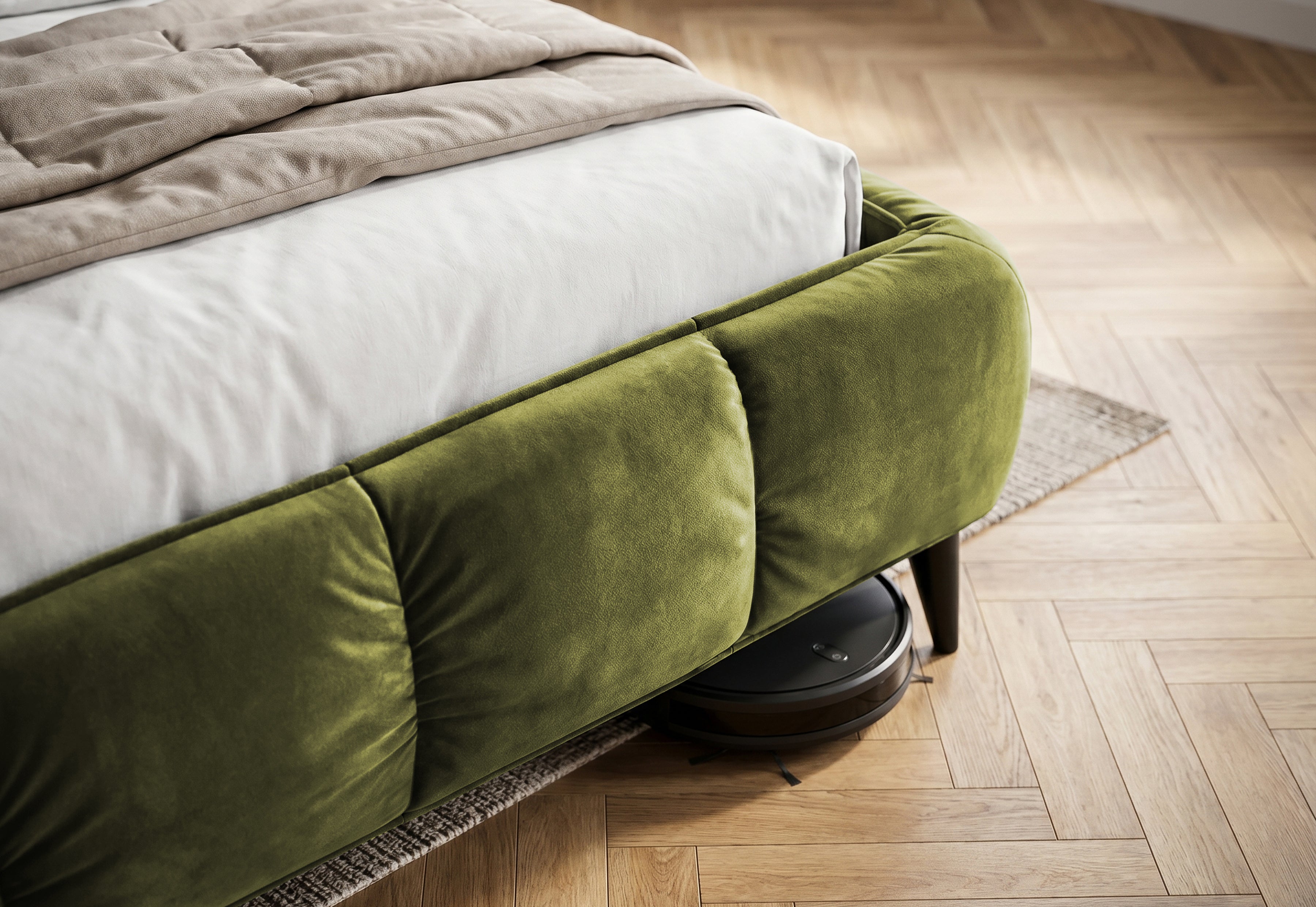 Pat Tapițat Ador, cu somieră fixă, #color_Verde-Olive-Velluto