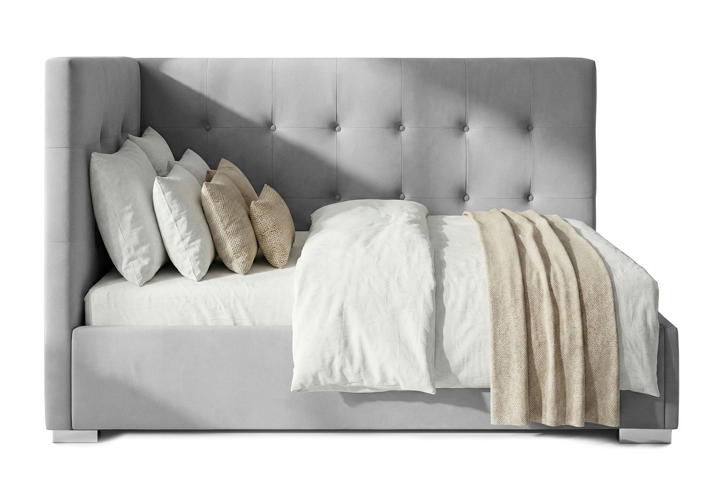 Pat Tapițat Lille de colț, cu somieră rabatabilă și ladă depozitare, #color_Swing-Gri