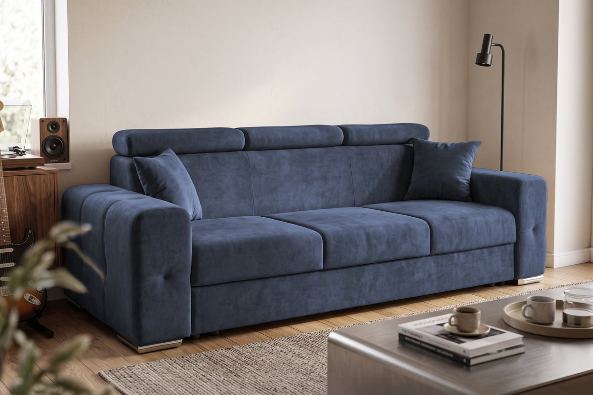 Canapea Extensibila 3 locuri BELLAGIO, cu tetiere, 235x95x85 cm - Prestigehome.ro - Canapea 3 Locuri - Prestige - #color_Albastru-Inchis-Enjoy