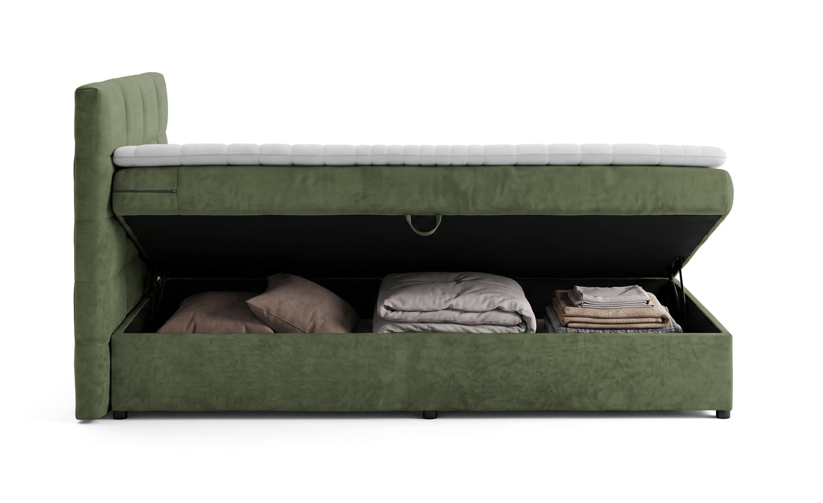 Pat Boxspring Gibson, cu lada de depozitare, Verde, Prestigehome.ro, Prestige, #Color_Verde-Enjoy