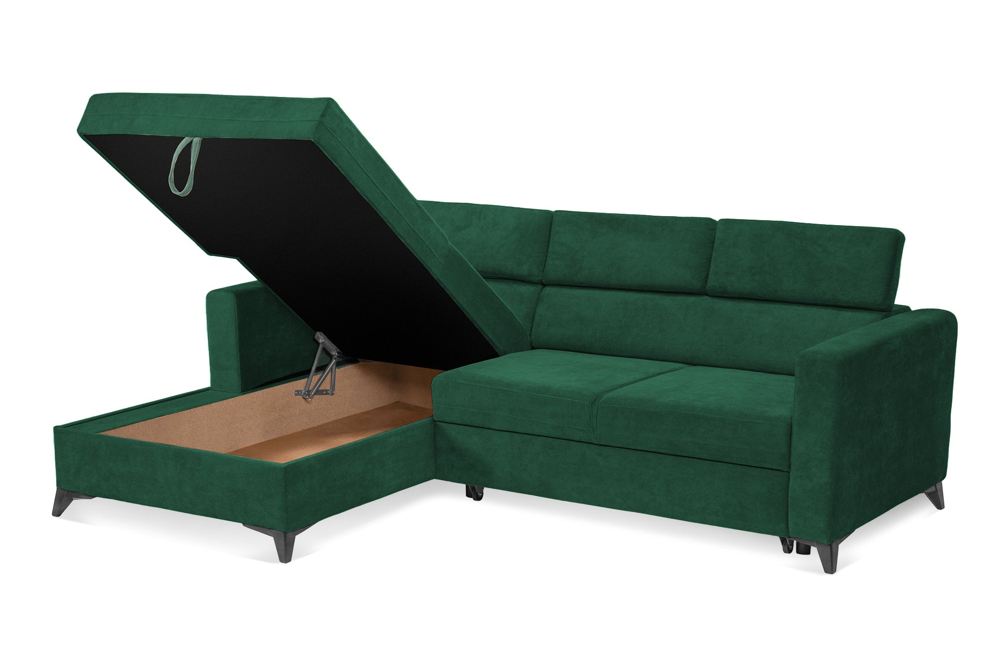 Colțar Extensibil MIZZONI, cu lada depozitare, variante stânga/dreapta, tetiere reglabile, 250 x 175 x 94 cm #color_Verde-Run-Again