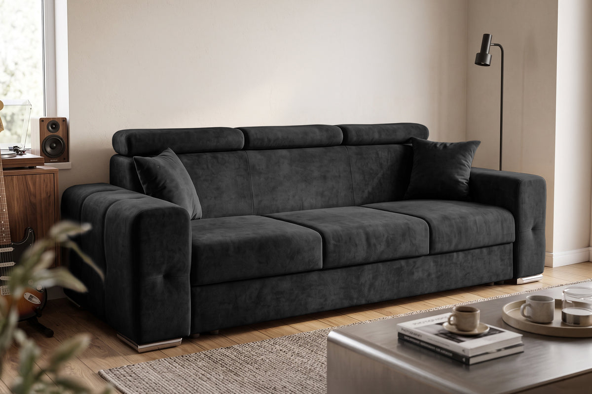 Canapea Extensibila 3 locuri BELLAGIO, cu tetiere, 235x95x85 cm - Prestigehome.ro - Canapea 3 Locuri - Prestige - #color_negru-enjoy