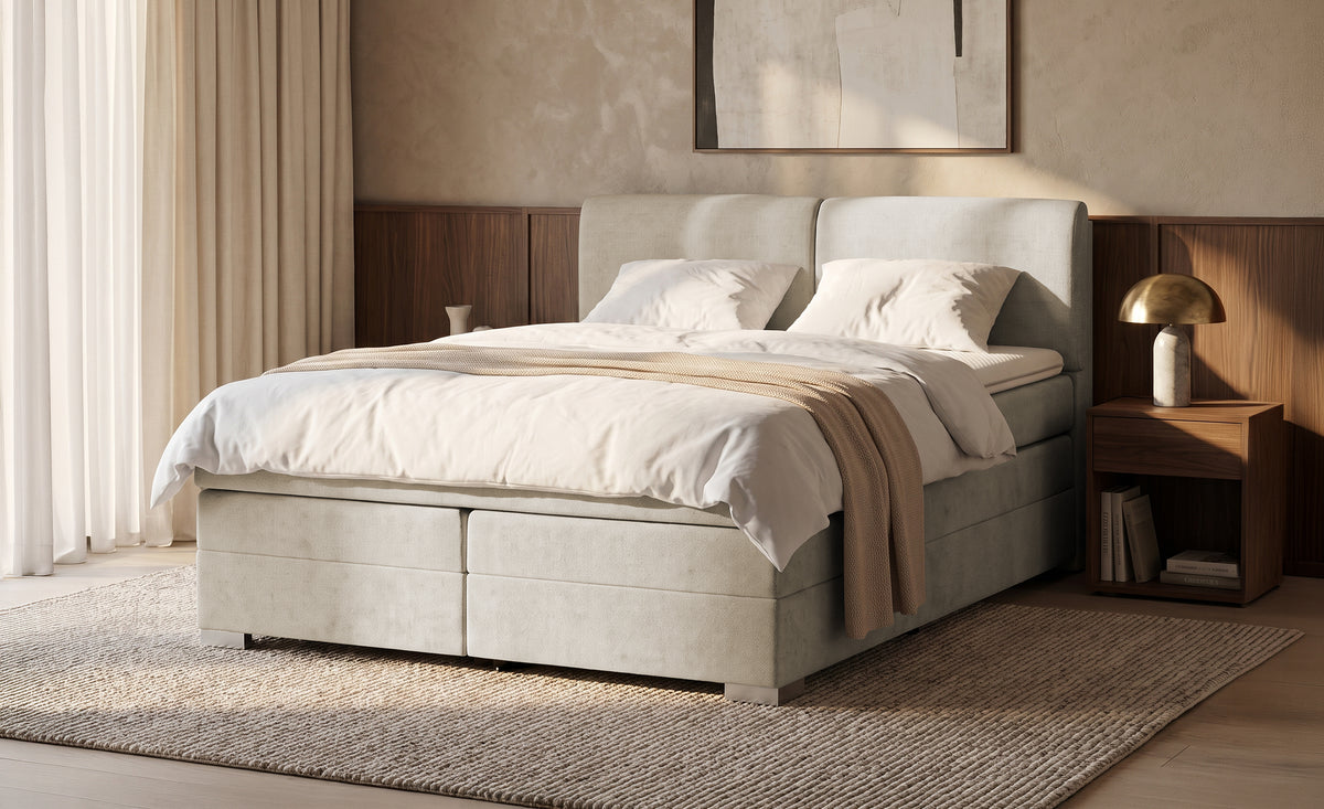 Pat Tapitat Charlotte, cu lada de depozitare, Gri, Prestigehome.ro, Prestige, #Color_bej-enjoy