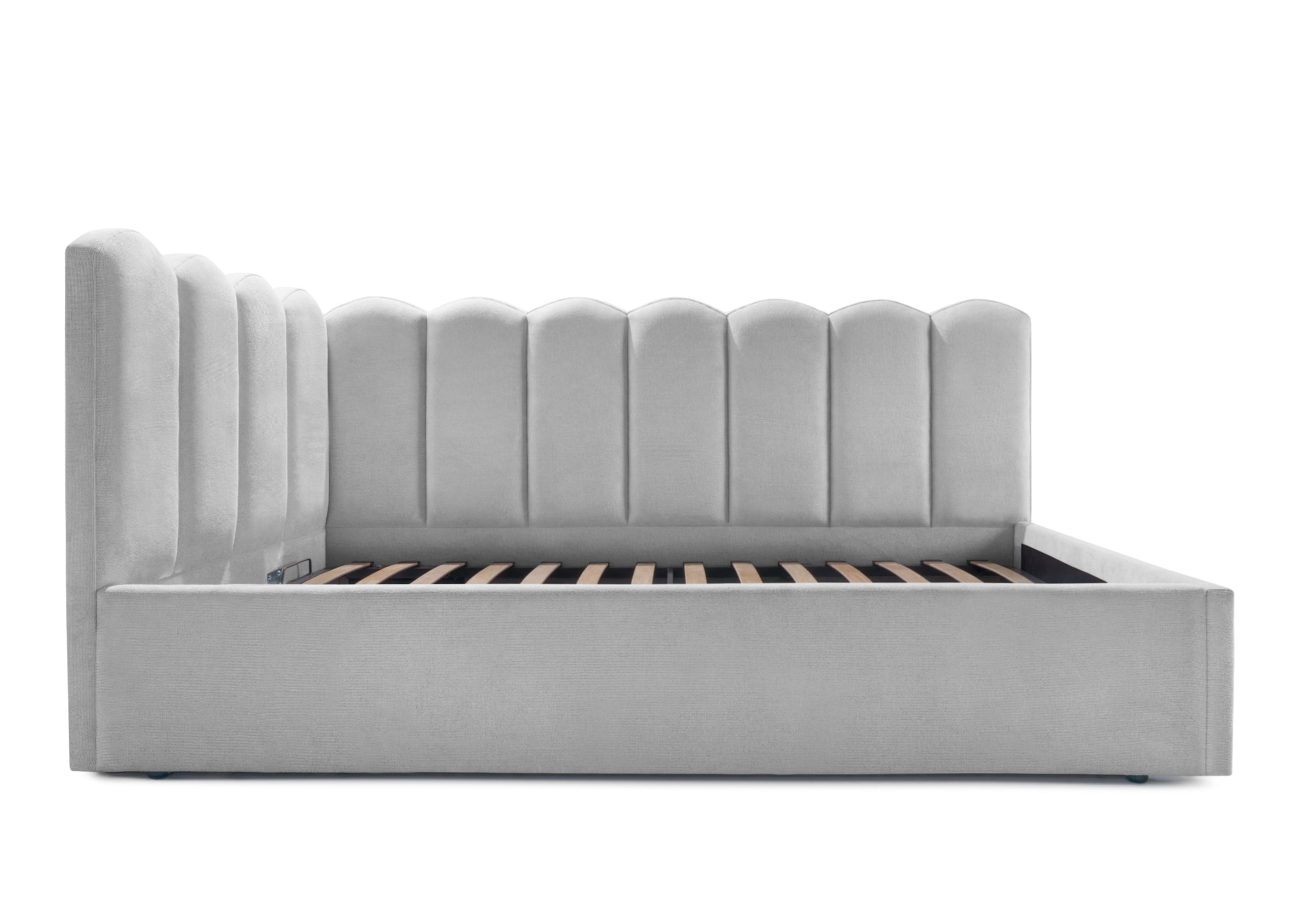 Pat Tapițat Princess de colț, cu somieră rabatabilă și ladă depozitare, #color_Gri-Cenusiu-Mystery