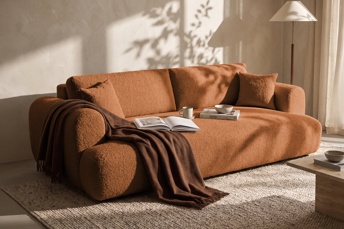 Canapea Extensibilă 3 locuri NOA, cu ladă depozitare, 244x108x80 cm, #color_Caramiziu-Anthology