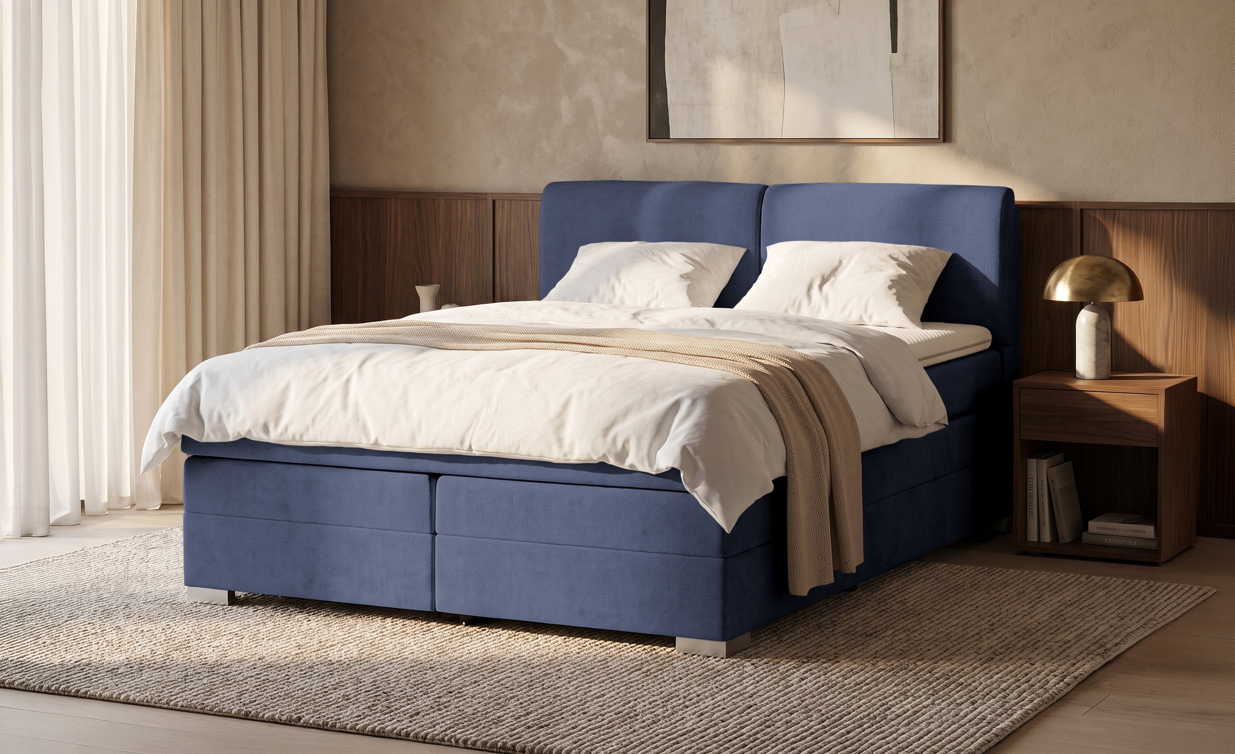 Pat Tapitat Charlotte, cu lada de depozitare, Gri, Prestigehome.ro, Prestige, #Color_Albastru-Inchis-Enjoy