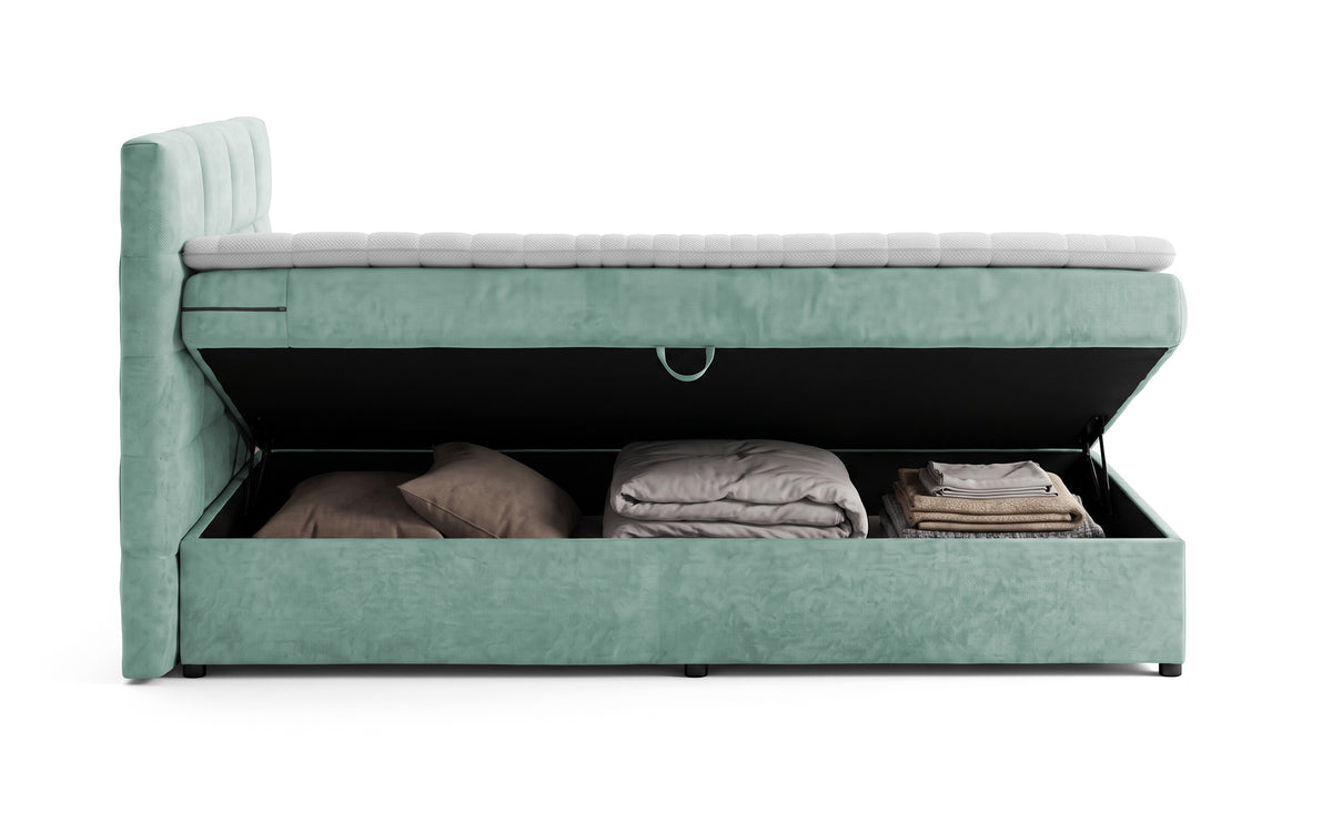 Pat Boxspring Gibson, cu lada de depozitare, Menta, Prestigehome.ro, Prestige, #Color_Menta-Enjoy