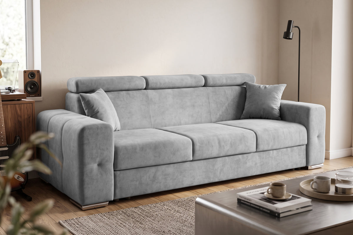 Canapea Extensibila 3 locuri BELLAGIO, cu tetiere, 235x95x85 cm - Prestigehome.ro - Canapea 3 Locuri - Prestige - #color_Gri-Deschis-Enjoy