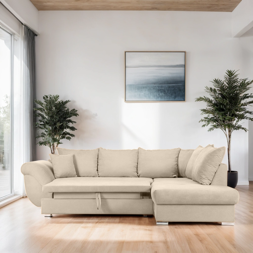 Colțar Extensibil SANTOS, variante stânga/dreapta, 295x215x80 cm, Prestigehome.ro, #color_Bej-enjoy