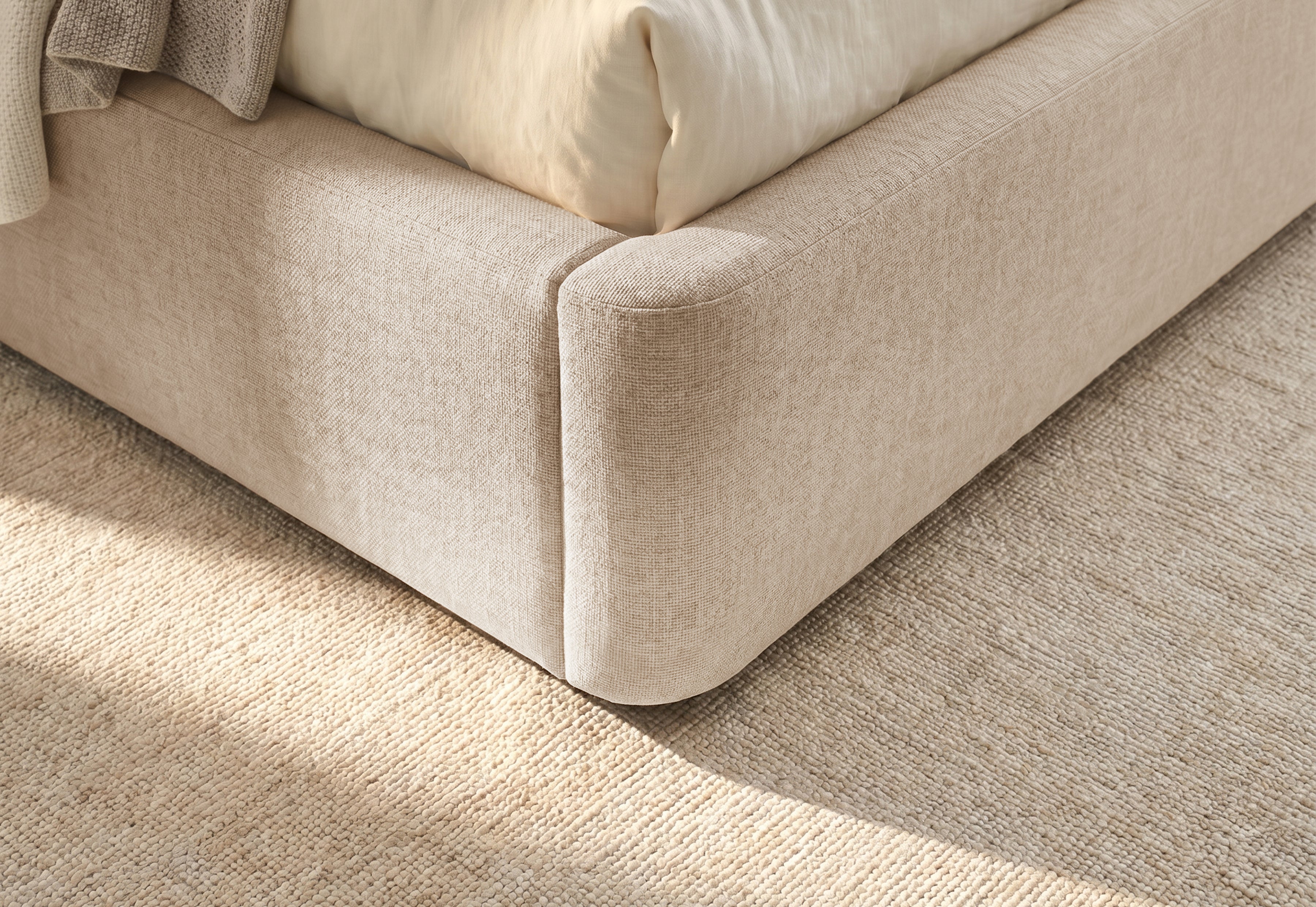 Pat Tapițat KESINGTON, cu somieră rabatabilă și ladă de depozitare, #color_Bej-Loft