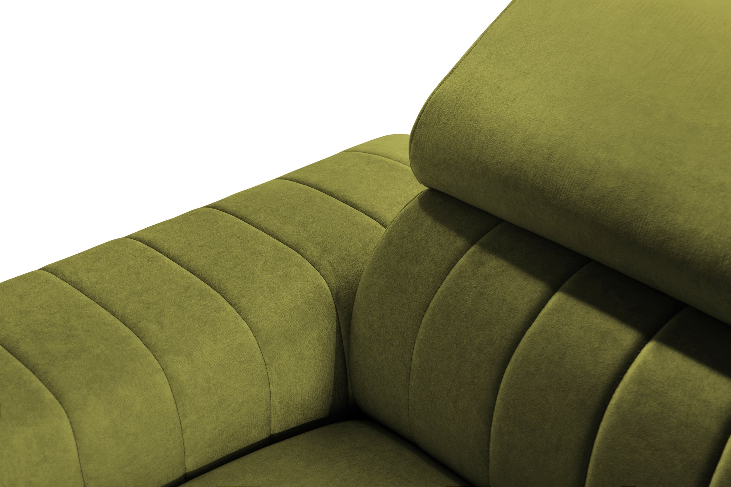 Colțar Extensibil LOFT, cu lada depozitare, tetiere reglabile, 295x170x95 cm, #color_Verde-Olive-Velluto