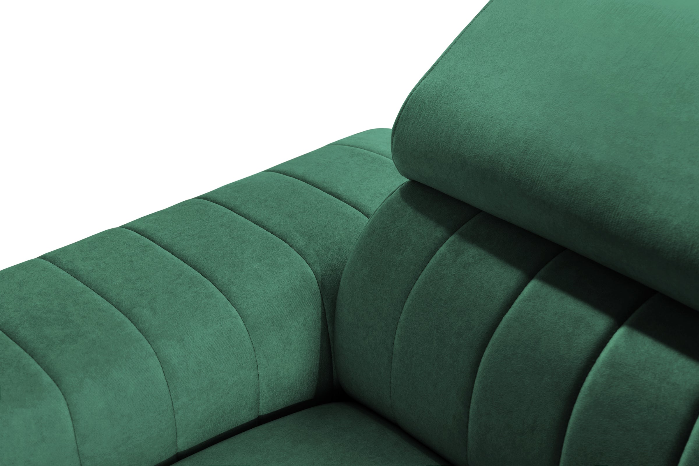Colțar Extensibil LOFT, cu lada depozitare, tetiere reglabile, 295x170x95 cm, #color_Verde-Padure-Velluto
