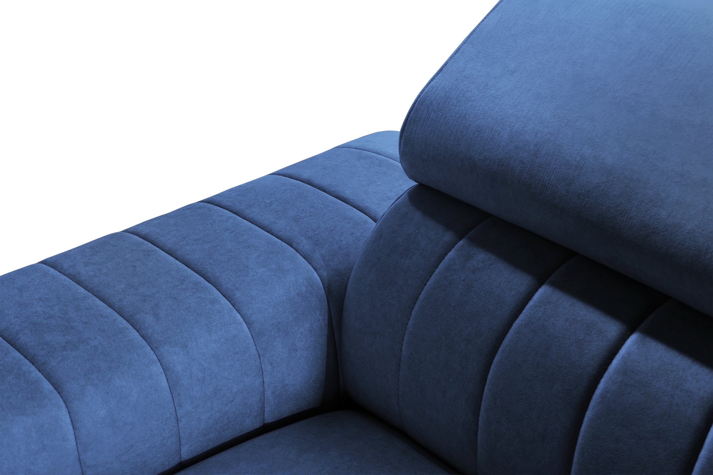 Colțar Extensibil LOFT, cu lada depozitare, tetiere reglabile, 295x170x95 cm, #color_Albastru-Velluto
