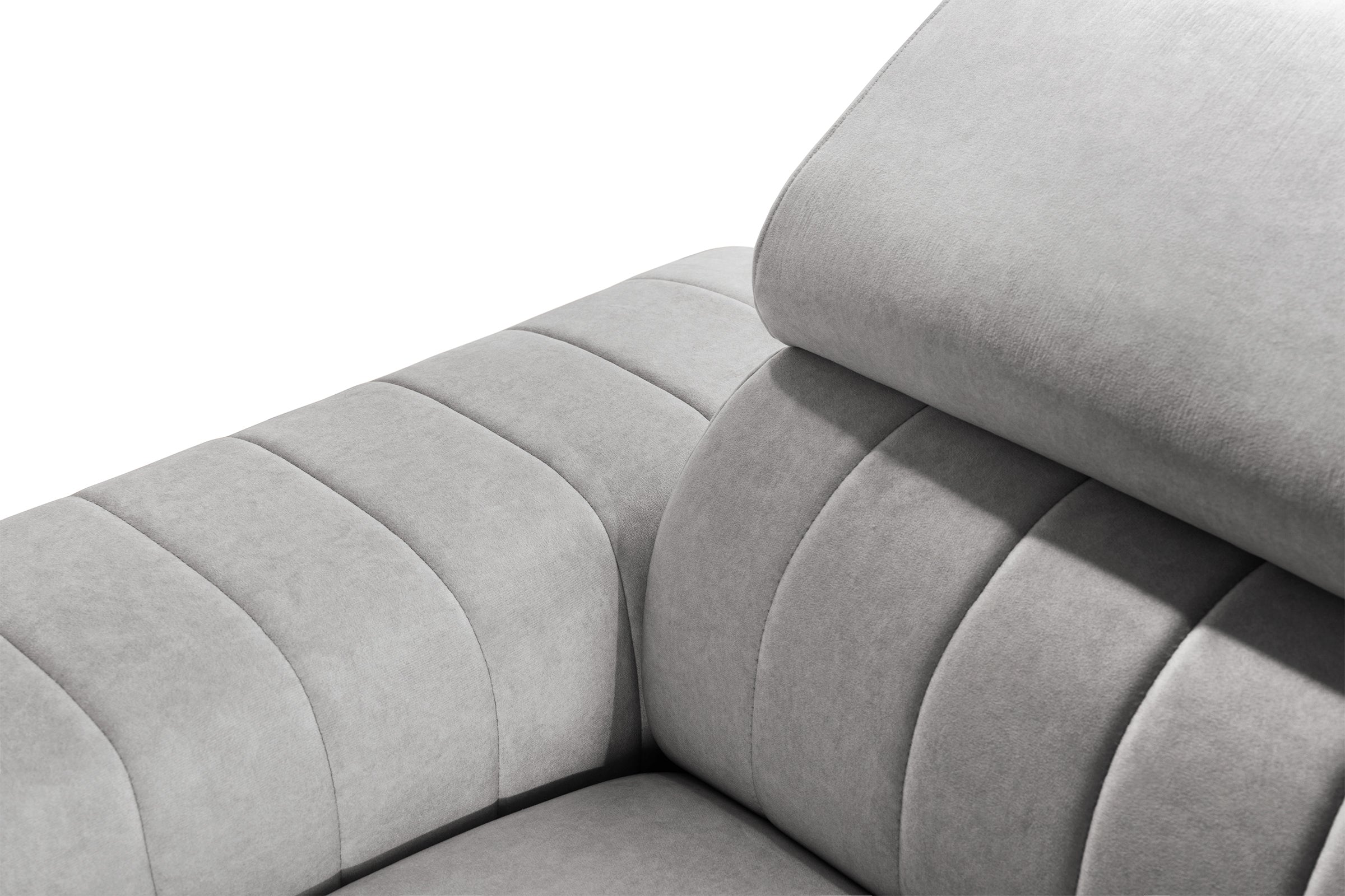 Colțar Extensibil LOFT, cu lada depozitare, tetiere reglabile, 295x170x95 cm, #color_Gri-Silver-Velluto