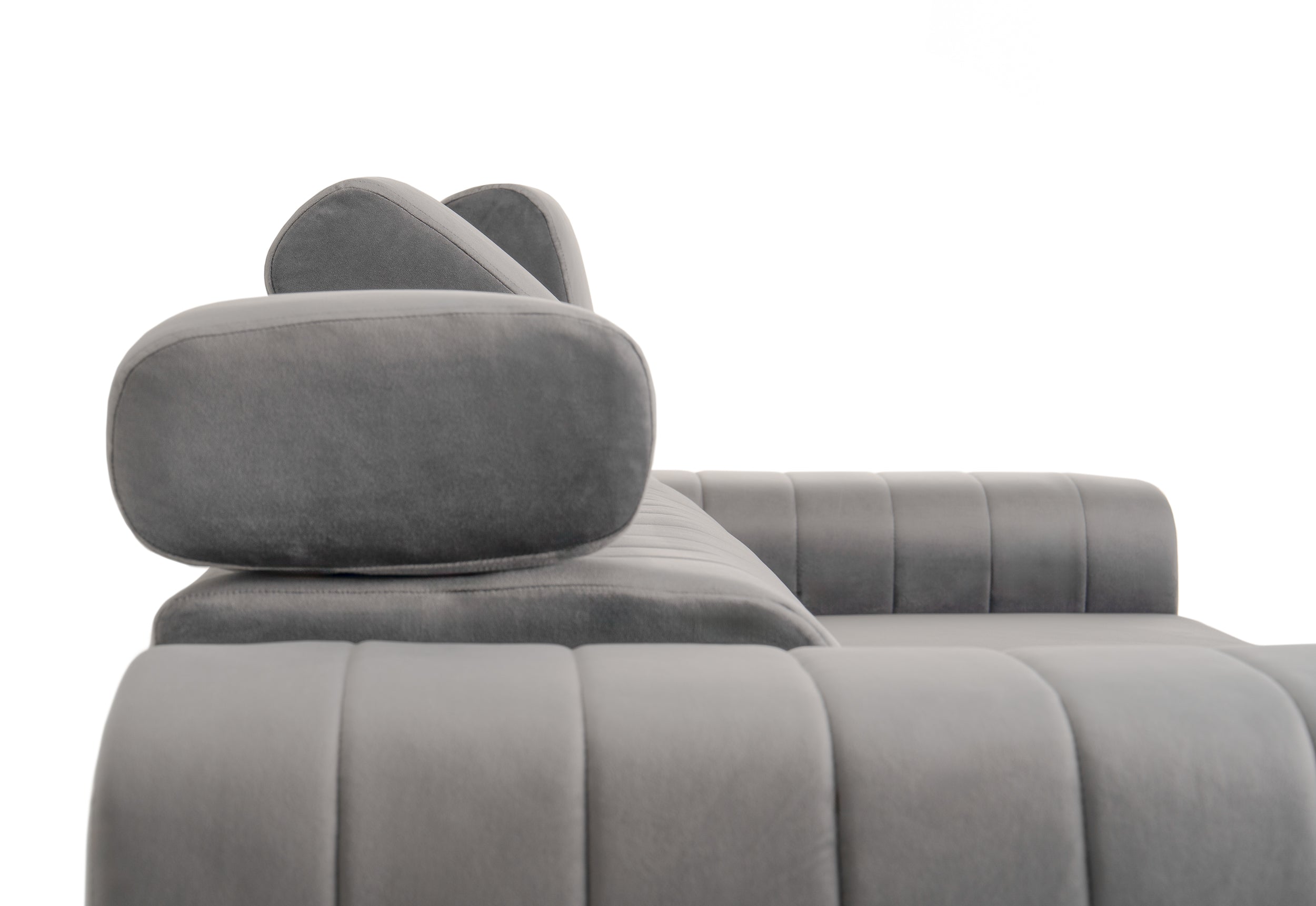 Canapea Extensibilă 3 locuri TIME, cu tetiere reglabile, cu suport lombar, 255x97x94 cm #color_Gri-Silver-Velluto