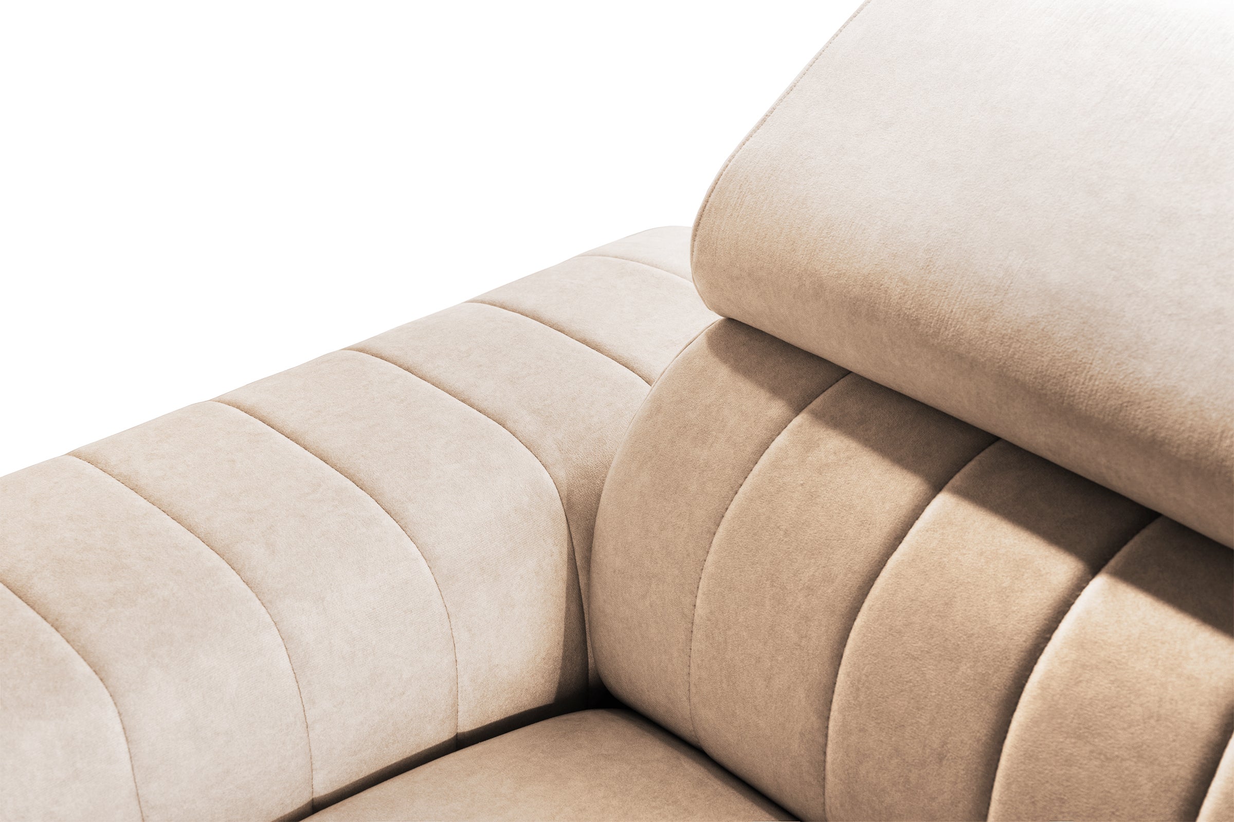 Colțar Extensibil LOFT, cu lada depozitare, tetiere reglabile, 295x170x95 cm, #color_Bej-Velluto