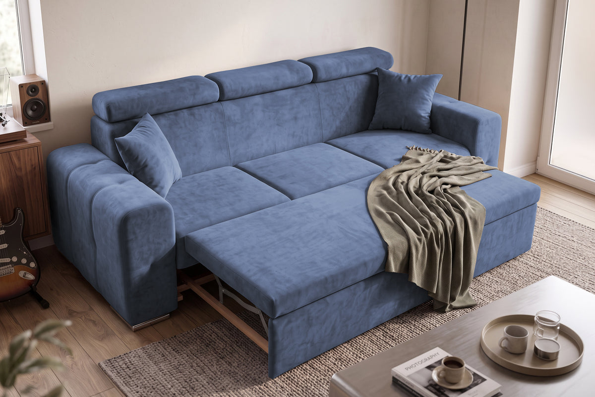 Canapea Extensibila 3 locuri BELLAGIO, cu tetiere, 235x95x85 cm - Prestigehome.ro - Canapea 3 Locuri - Prestige - #color_Albastru-Inchis-Enjoy