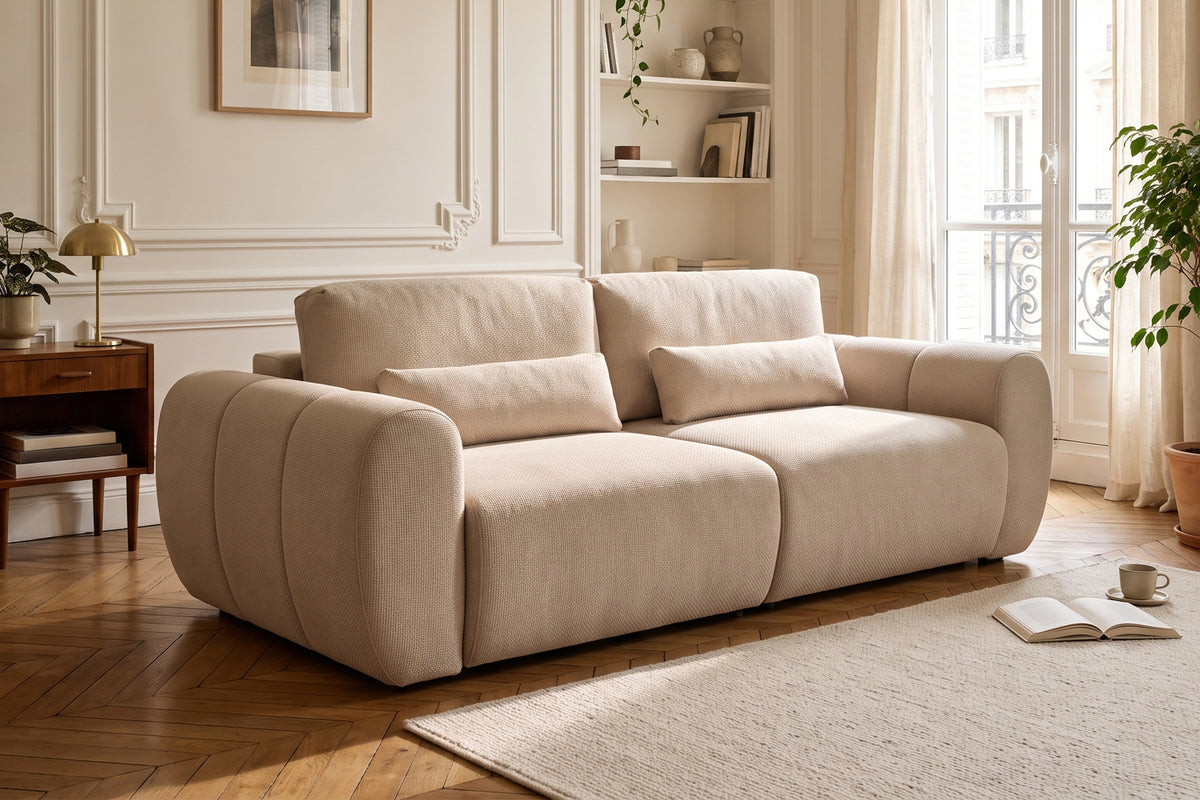 Canapea Extensibilă 3 locuri VERSA, cu 2 lăzi depozitare, 260x110x85 cm, #color_Bej-Loft