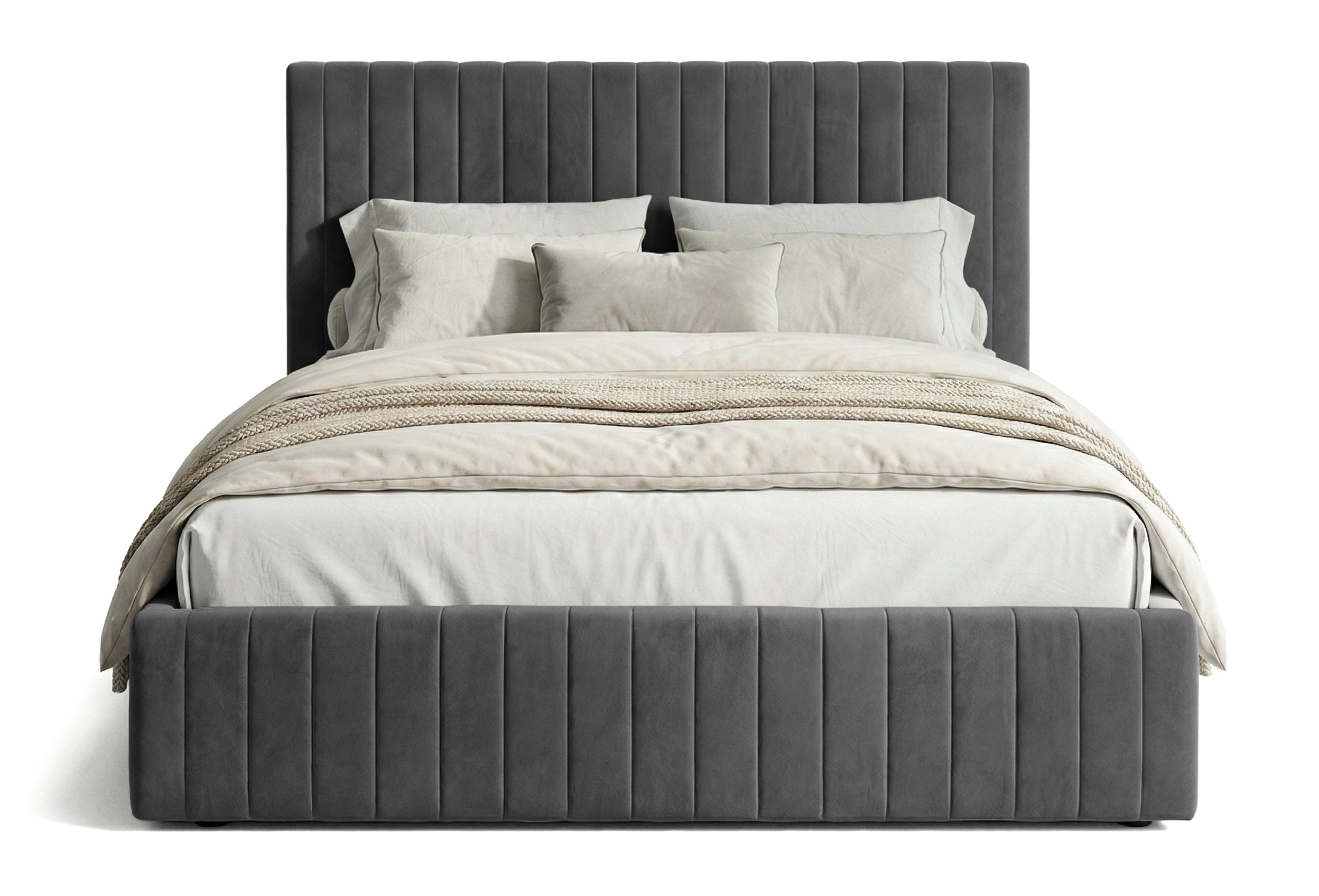 Pat Tapițat Sara, cu somieră rabatabilă și ladă depozitare #color_Gri-Velluto