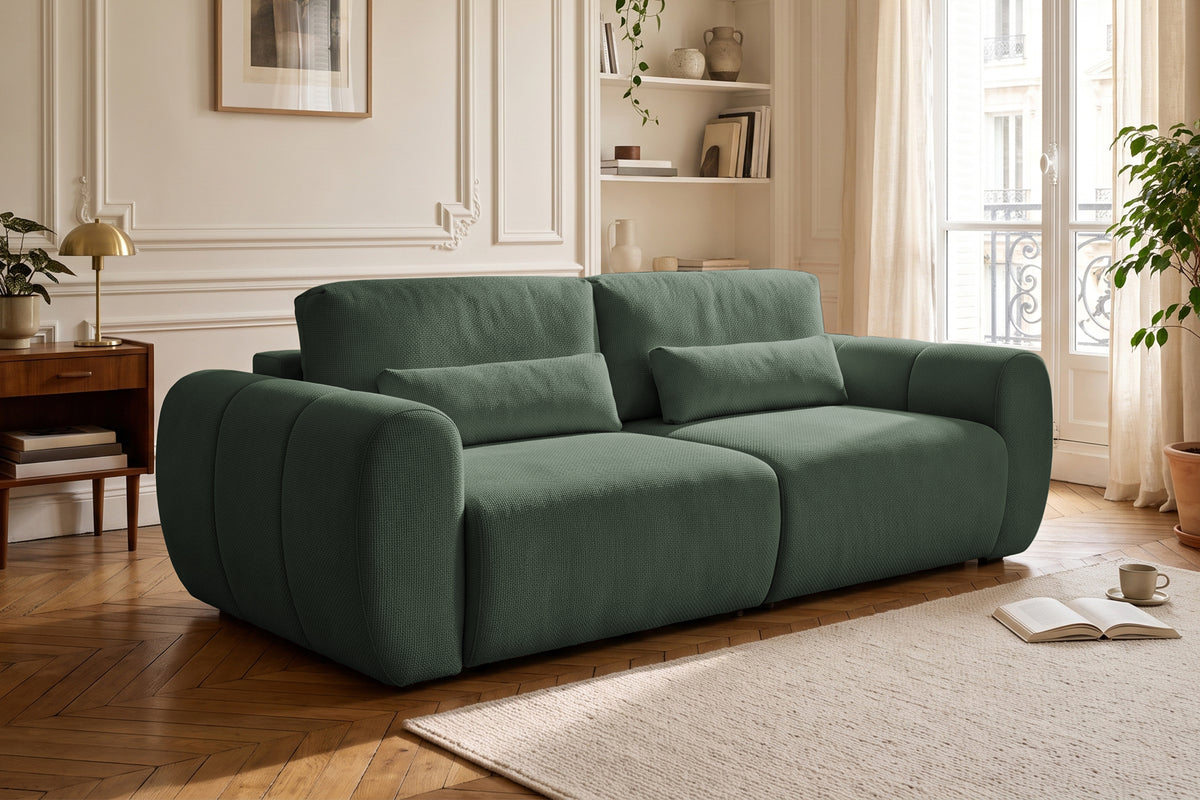 Canapea Extensibilă 3 locuri VERSA, cu 2 lăzi depozitare, 260x110x85 cm, #color_Verde-Inchis-Loft