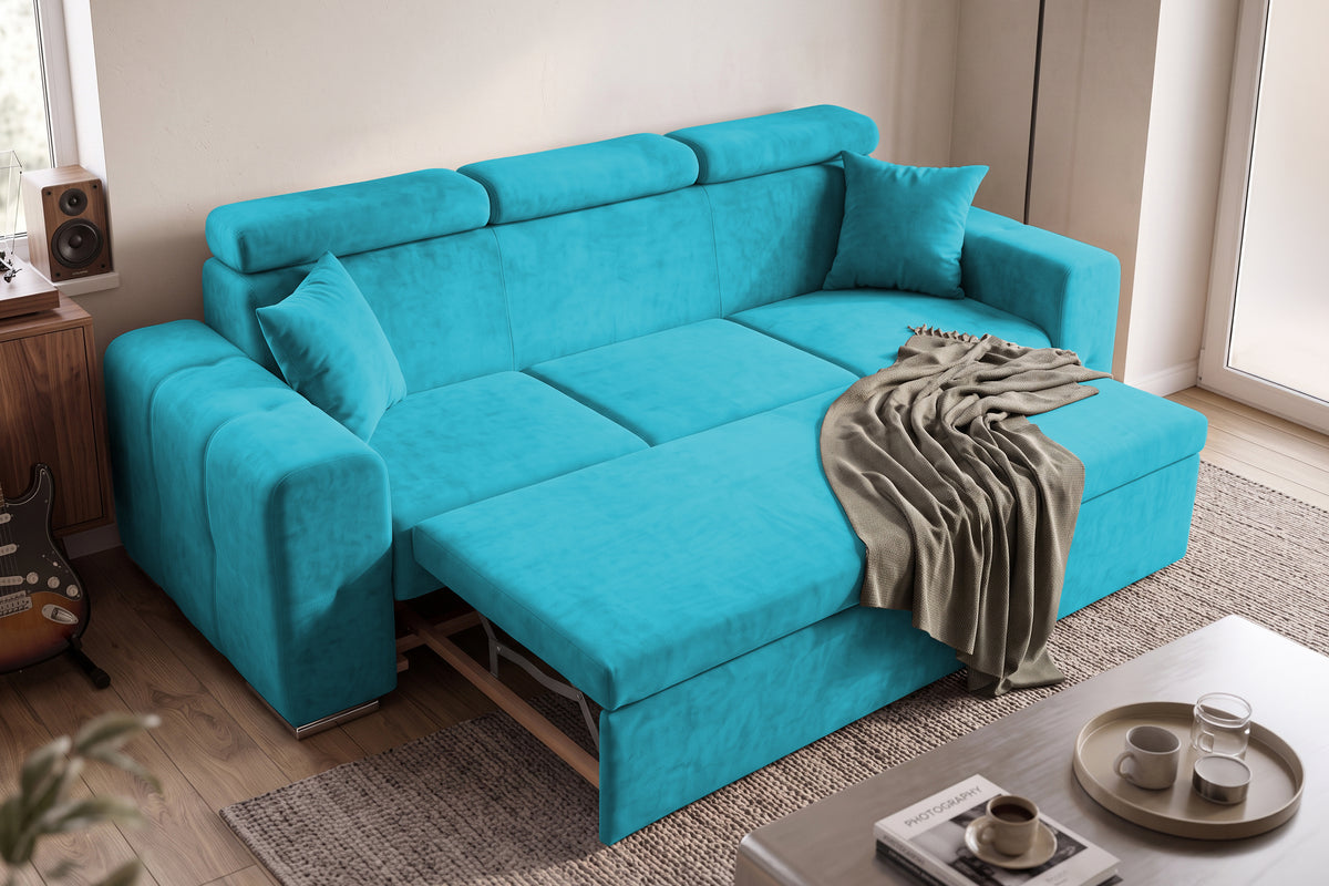 Canapea Extensibila 3 locuri BELLAGIO, cu tetiere, 235x95x85 cm - Prestigehome.ro - Canapea 3 Locuri - Prestige - #color_turcoaz-enjoy