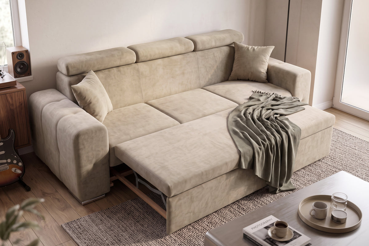 Canapea Extensibila 3 locuri BELLAGIO, cu tetiere, 235x95x85 cm - Prestigehome.ro - Canapea 3 Locuri - Prestige - #color_bej-enjoy
