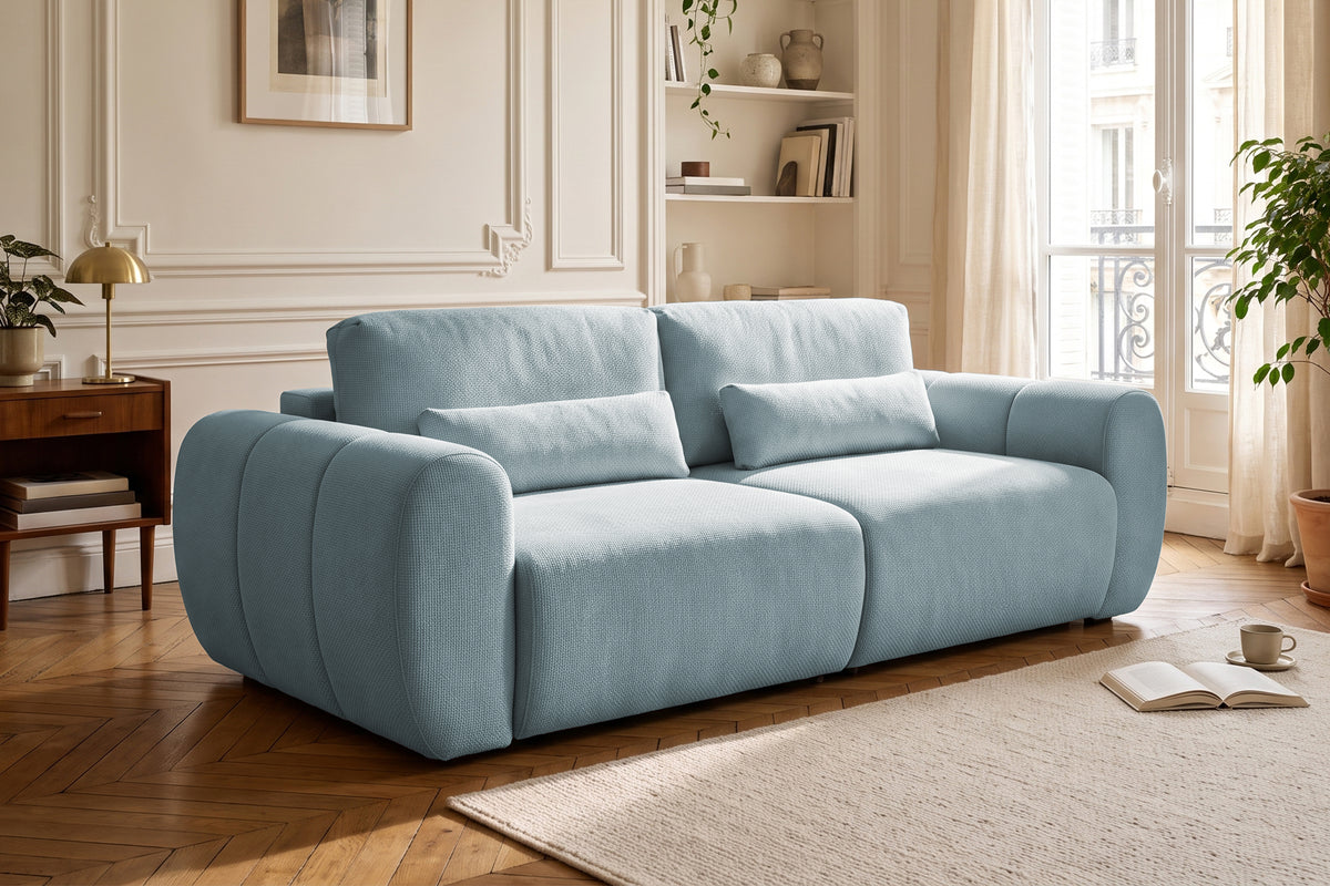 Canapea Extensibilă 3 locuri VERSA, cu 2 lăzi depozitare, 260x110x85 cm, #color_Albastru-Loft