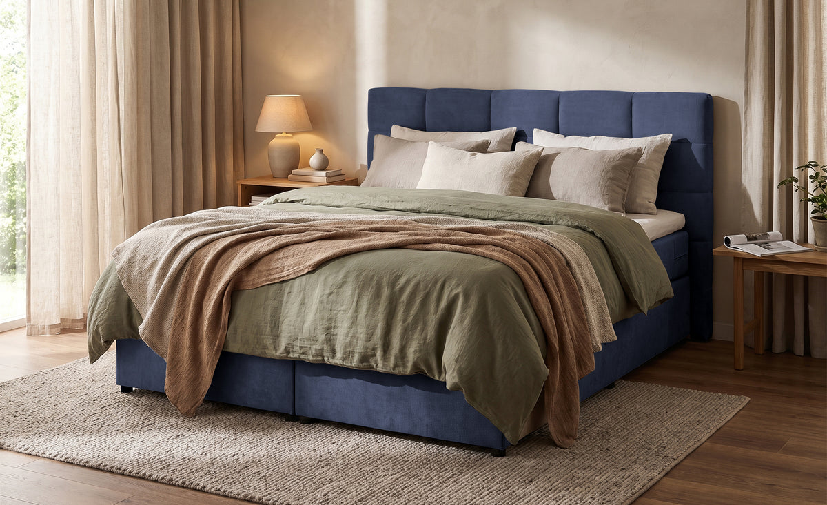 Pat Boxspring Gibson, cu lada de depozitare, Albastru Inchis, Prestigehome.ro, Prestige, #Color_Albastru-Inchis-Enjoy