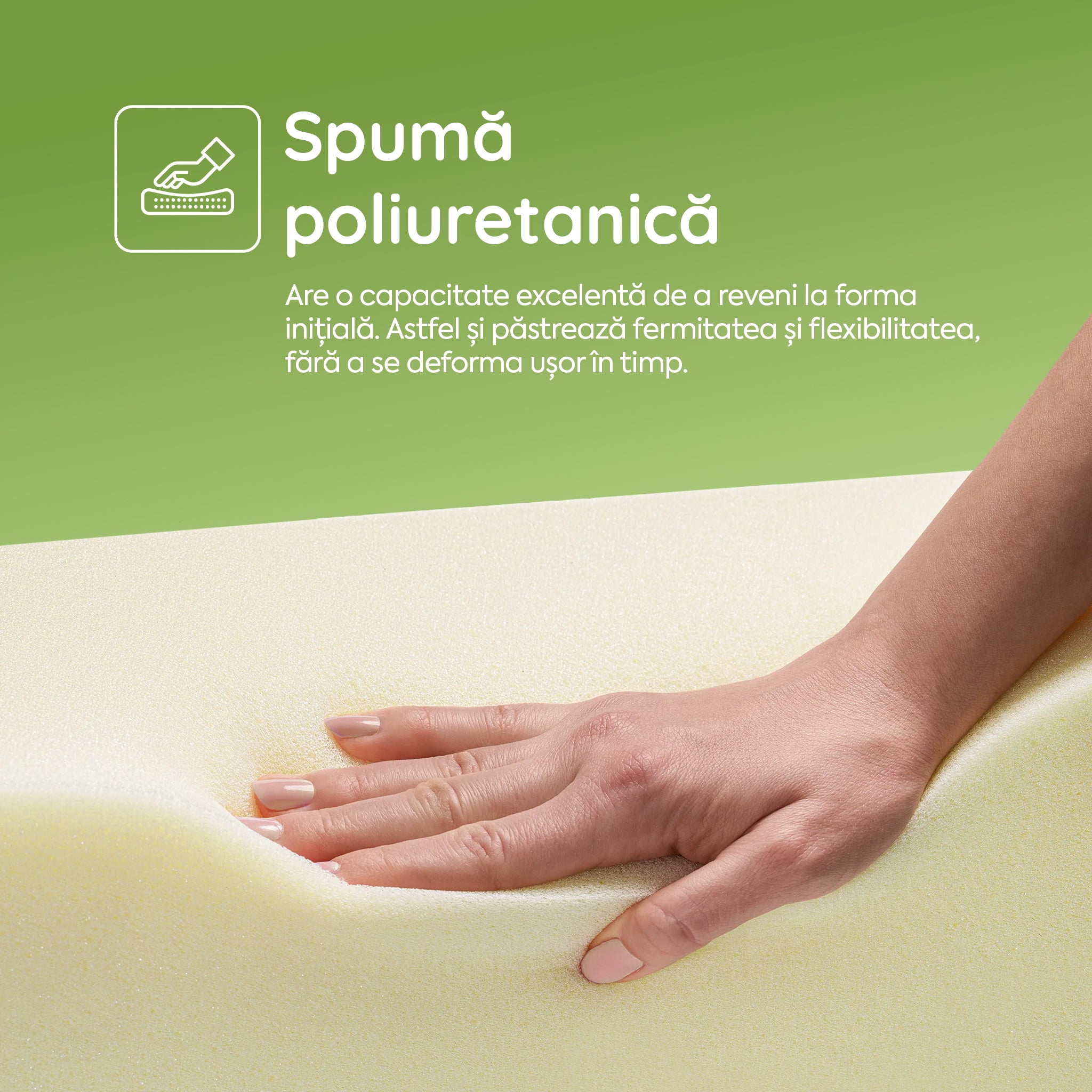 Saltea FRESH ERGO GREEN LINE, spumă poliuretanică, reversibilă, hipoalergenică, ortopedică, Grosime 16 cm  - Prestige Home