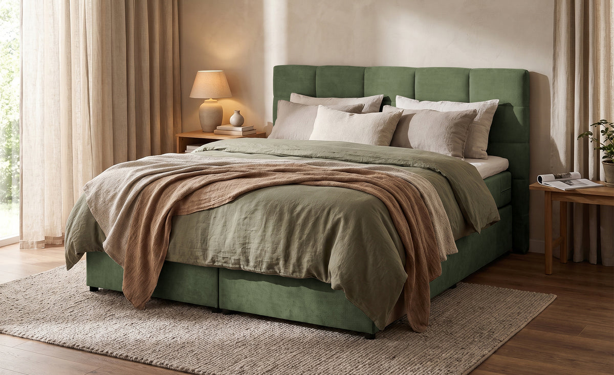Pat Boxspring Gibson, cu lada de depozitare, Verde, Prestigehome.ro, Prestige, #Color_Verde-Enjoy