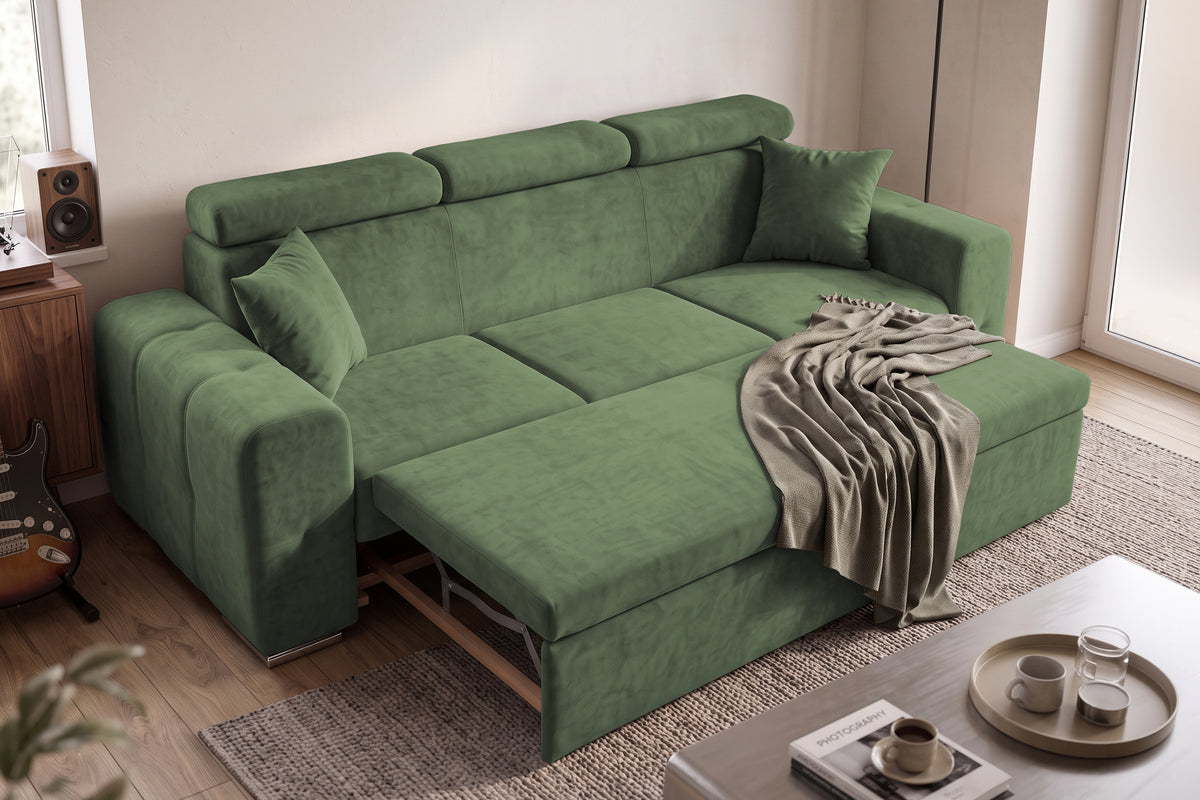 Coltar Extensibil BELLAGIO, sezlong interschimbabil, cu lada de depozitare, cu tetiere, 275x170x85 cm - Prestigehome.ro - Coltare - Prestige - #color_Verde-Enjoy