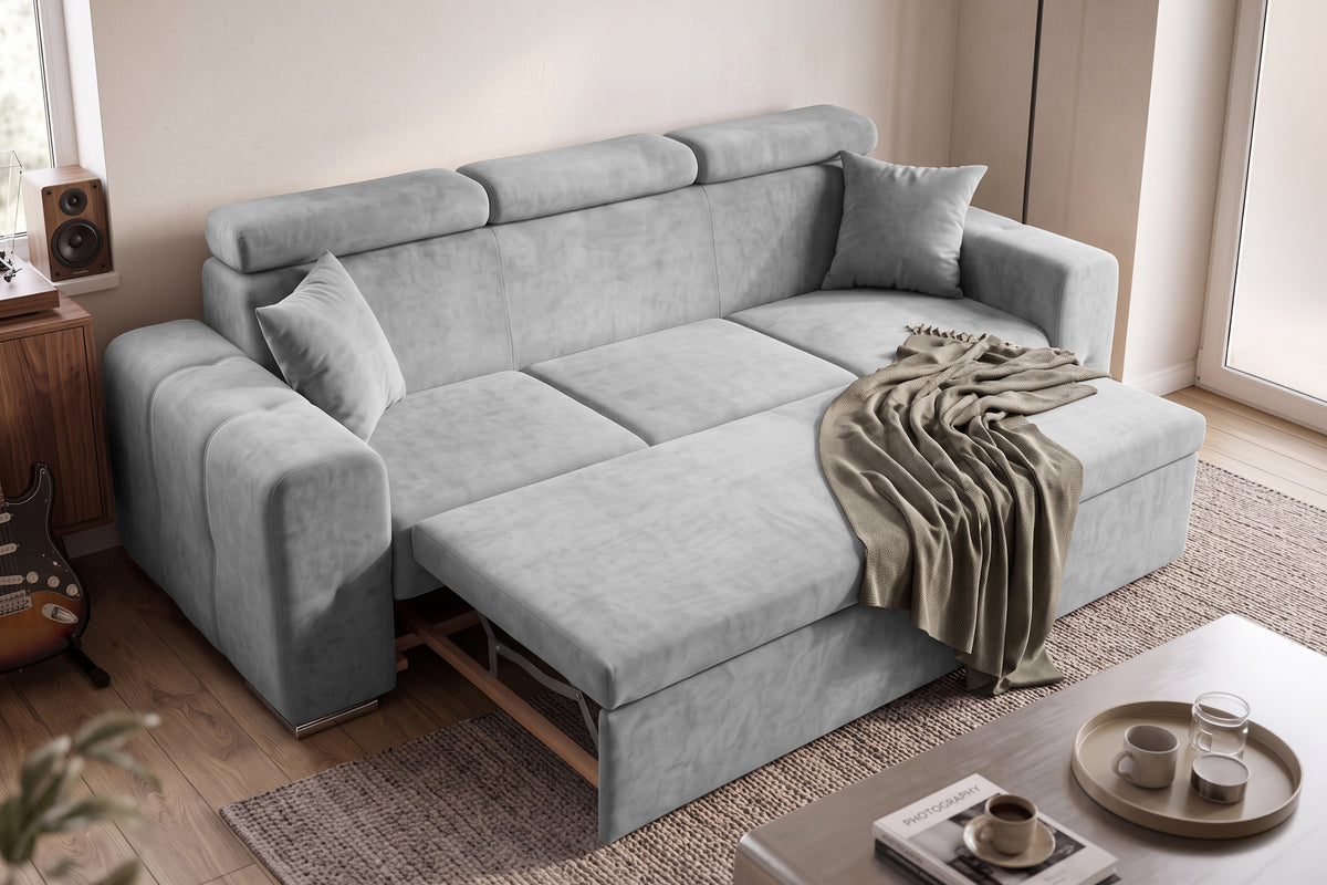 Canapea Extensibila 3 locuri BELLAGIO, cu tetiere, 235x95x85 cm - Prestigehome.ro - Canapea 3 Locuri - Prestige - #color_Gri-Deschis-Enjoy