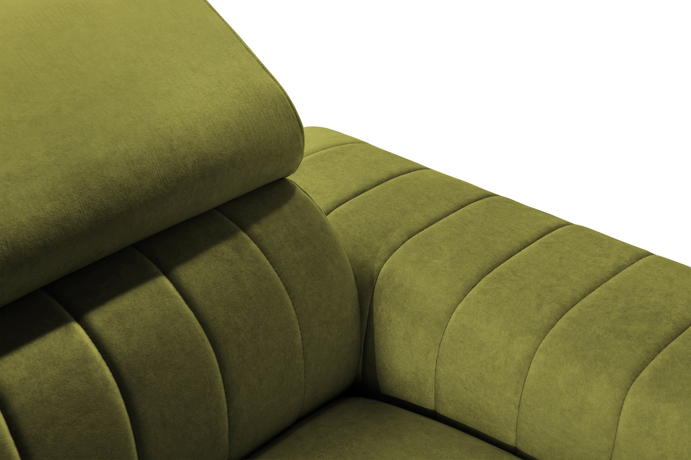 Colțar Extensibil LOFT, cu lada depozitare, tetiere reglabile, 295x170x95 cm, #color_Verde-Olive-Velluto