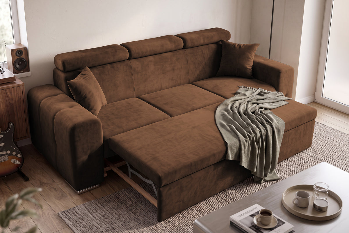 Canapea Extensibila 3 locuri BELLAGIO, cu tetiere, 235x95x85 cm - Prestigehome.ro - Canapea 3 Locuri - Prestige - #color_maro-enjoy