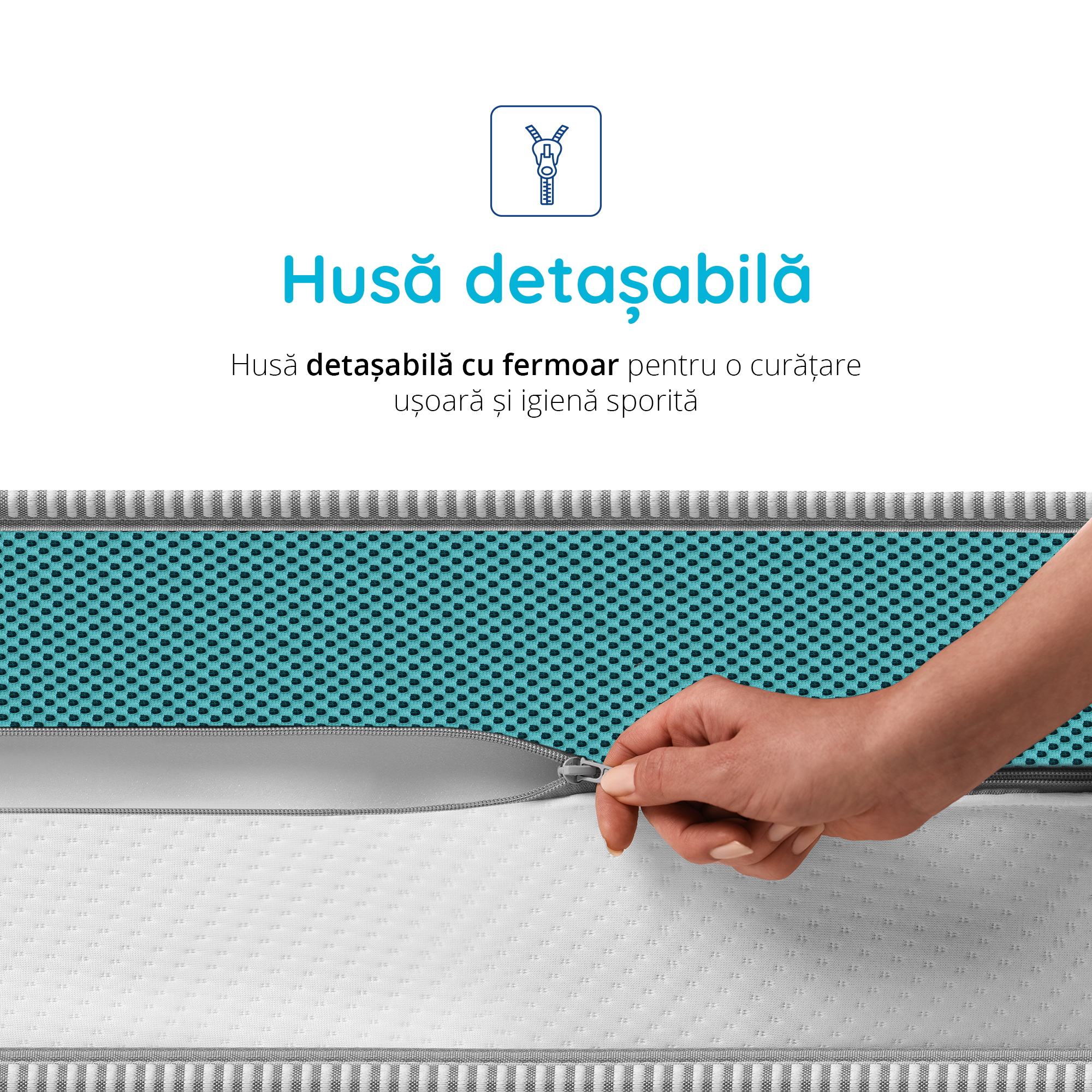 Saltea Ideal Sleep COOLTECH ALOE VERA DUAL, spumă poliuretanică durabilă, spumă High Resilience, husă CoolTech, superortopedică, Grosime 23 cm