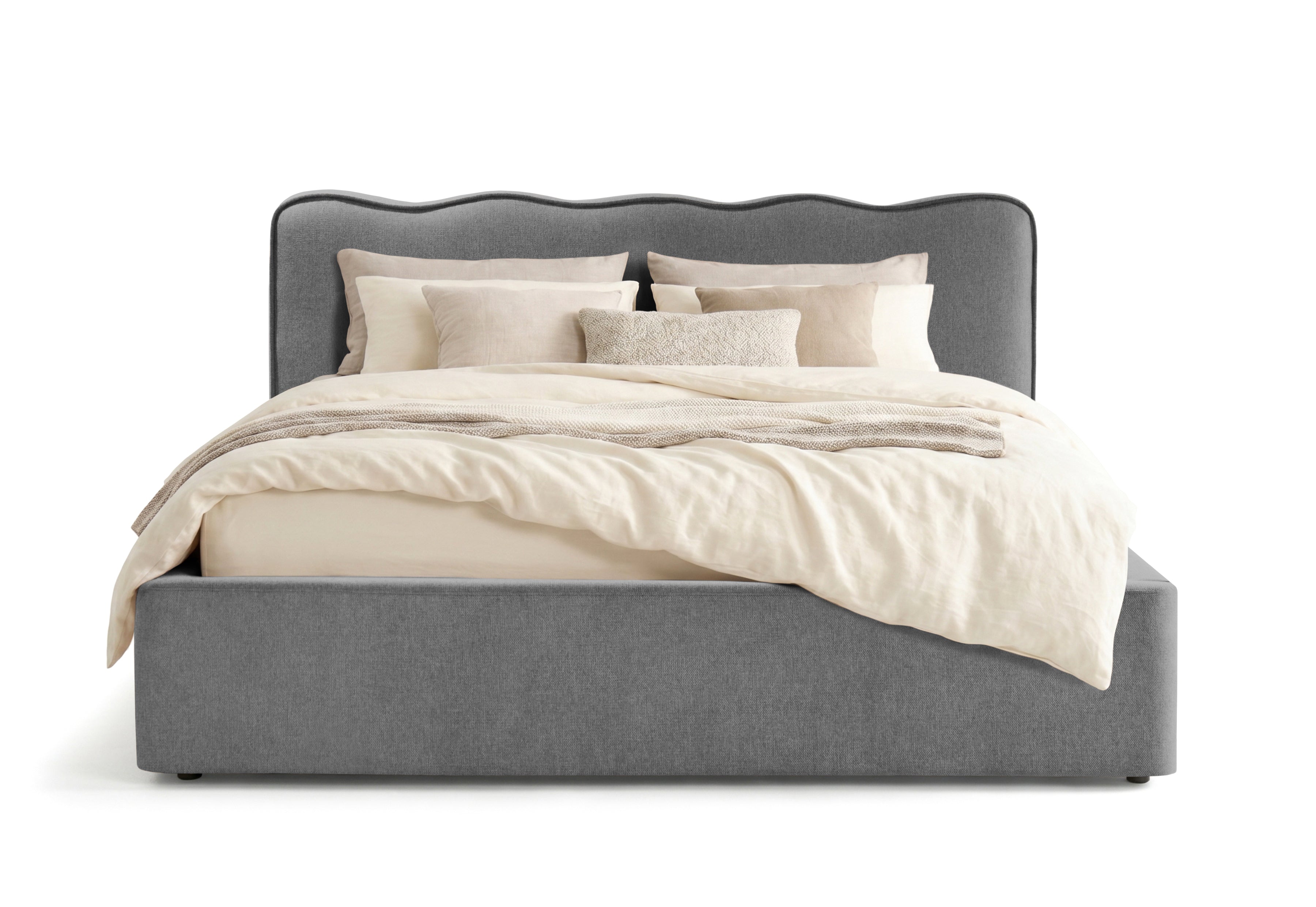 Pat Tapițat KESINGTON, cu somieră rabatabilă și ladă de depozitare, #color_Gri-Antracit-Loft
