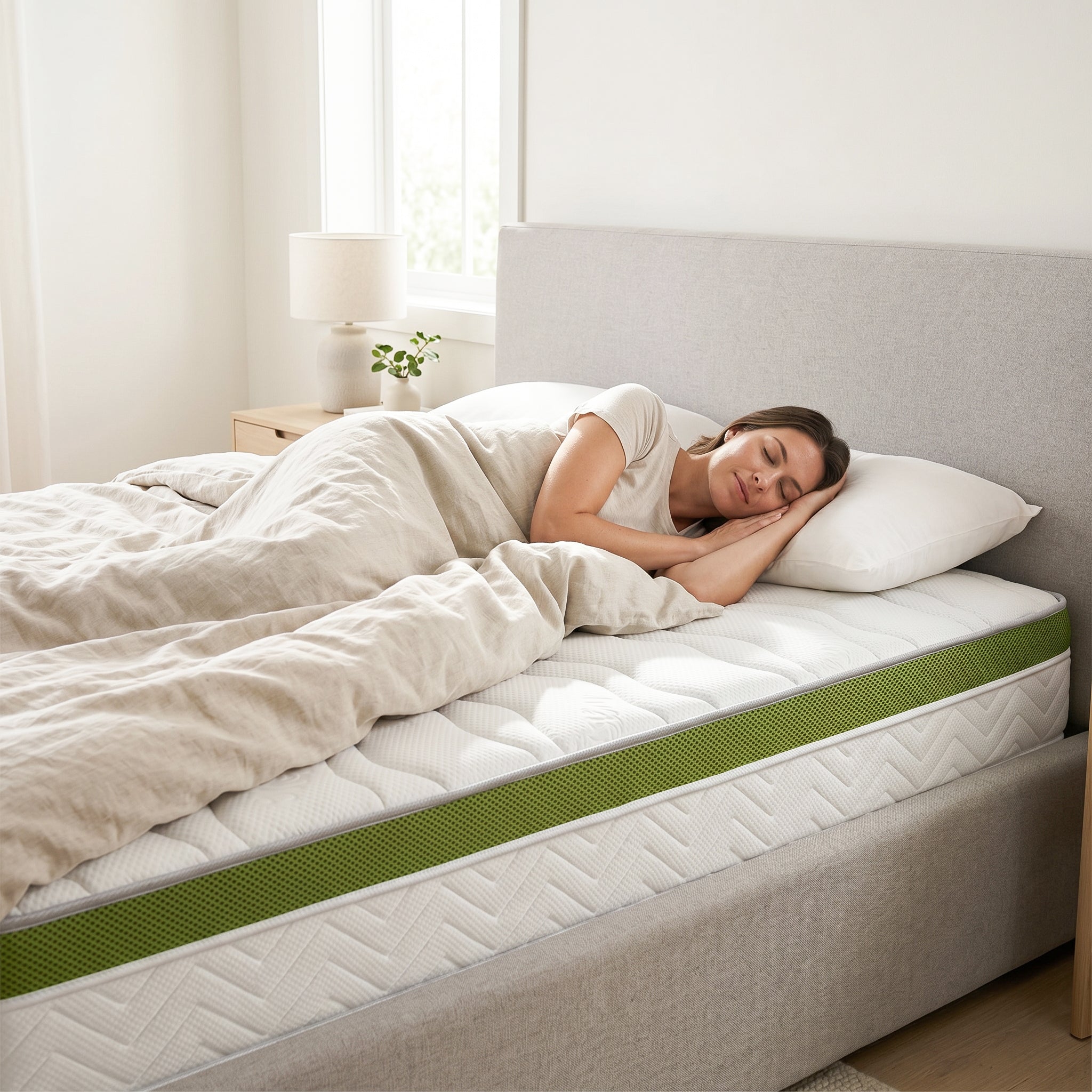 Saltea Ideal Sleep ALOE VERA AIRFLOW MEMORY, Arcuri Bonell, spumă poliuretanică elastică, spumă cu memorie, husă cu aerisire optimă, superortopedică, Grosime 30 cm