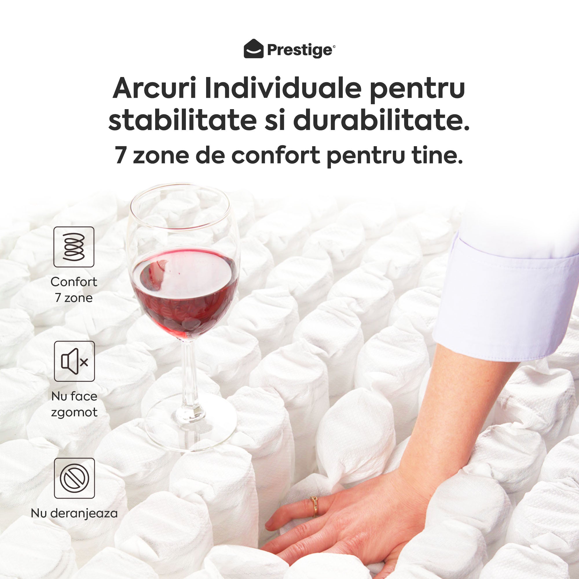 Saltea HYBRID, 7 zone de confort, Arcuri Individuale, husă antibacteri