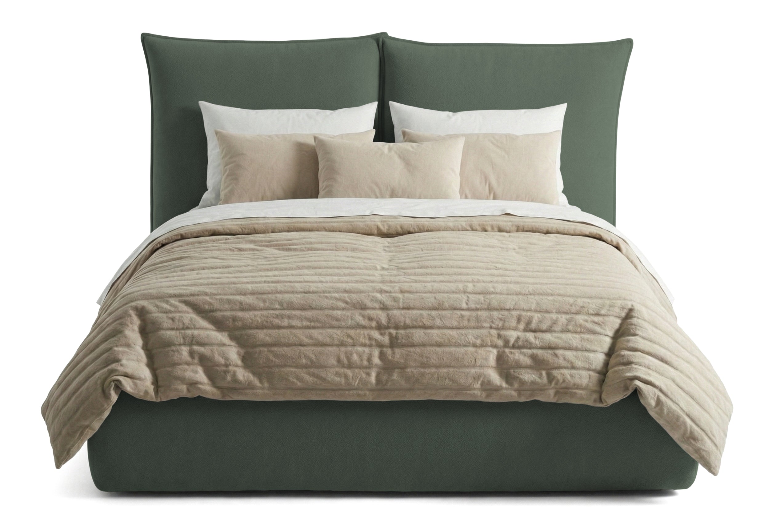 Pat Tapițat Rossi, cu somieră fixă și tăblie înaltă, verde inchis, #color_Verde-Inchis-Loft