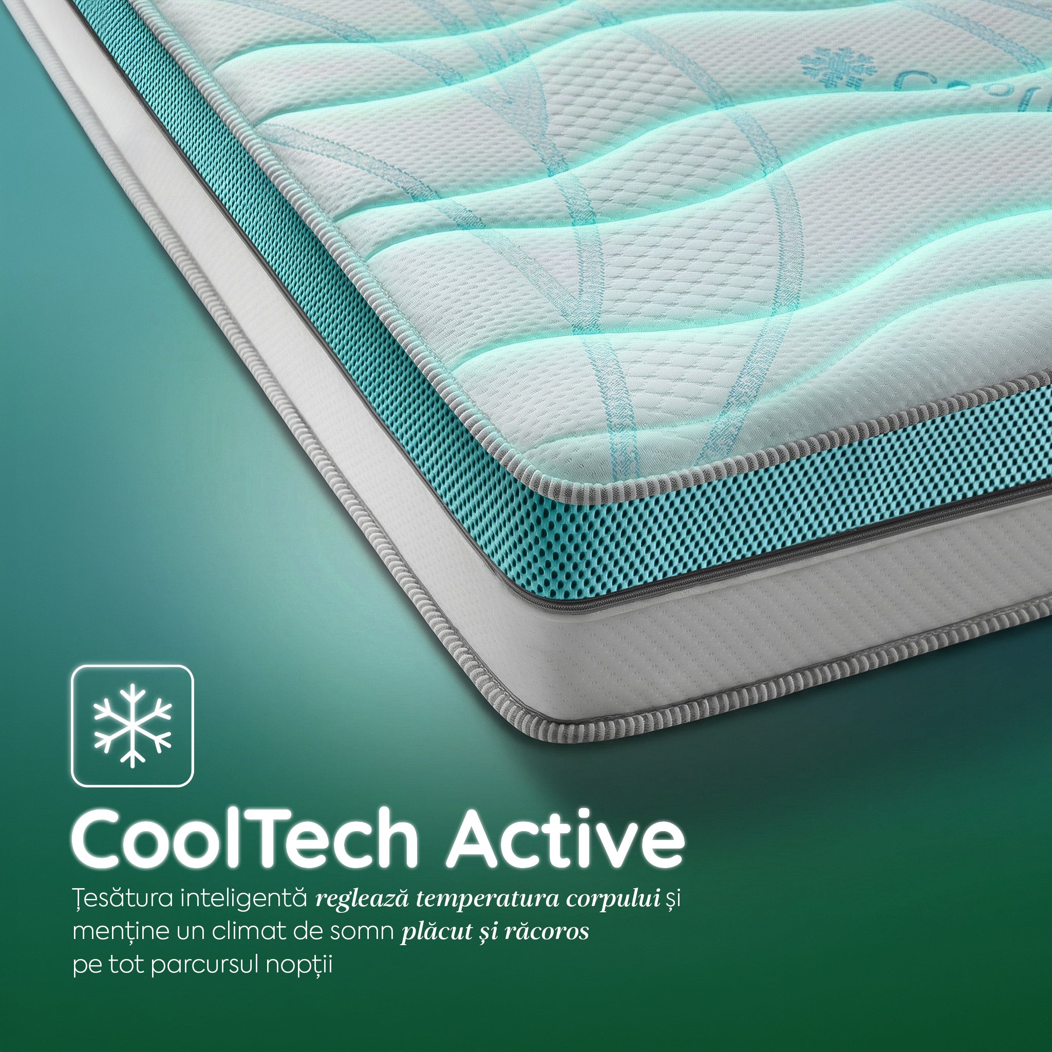 Saltea Ideal Sleep COOLTECH ALOE VERA DUAL, spumă poliuretanică durabilă, spumă High Resilience, husă CoolTech, superortopedică, Grosime 23 cm