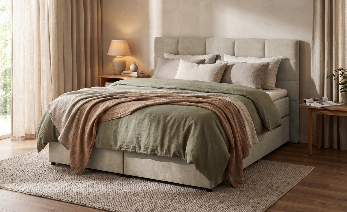 Pat Boxspring Gibson, cu lada de depozitare, Bej, Prestigehome.ro, Prestige, #Color_Bej-Enjoy
