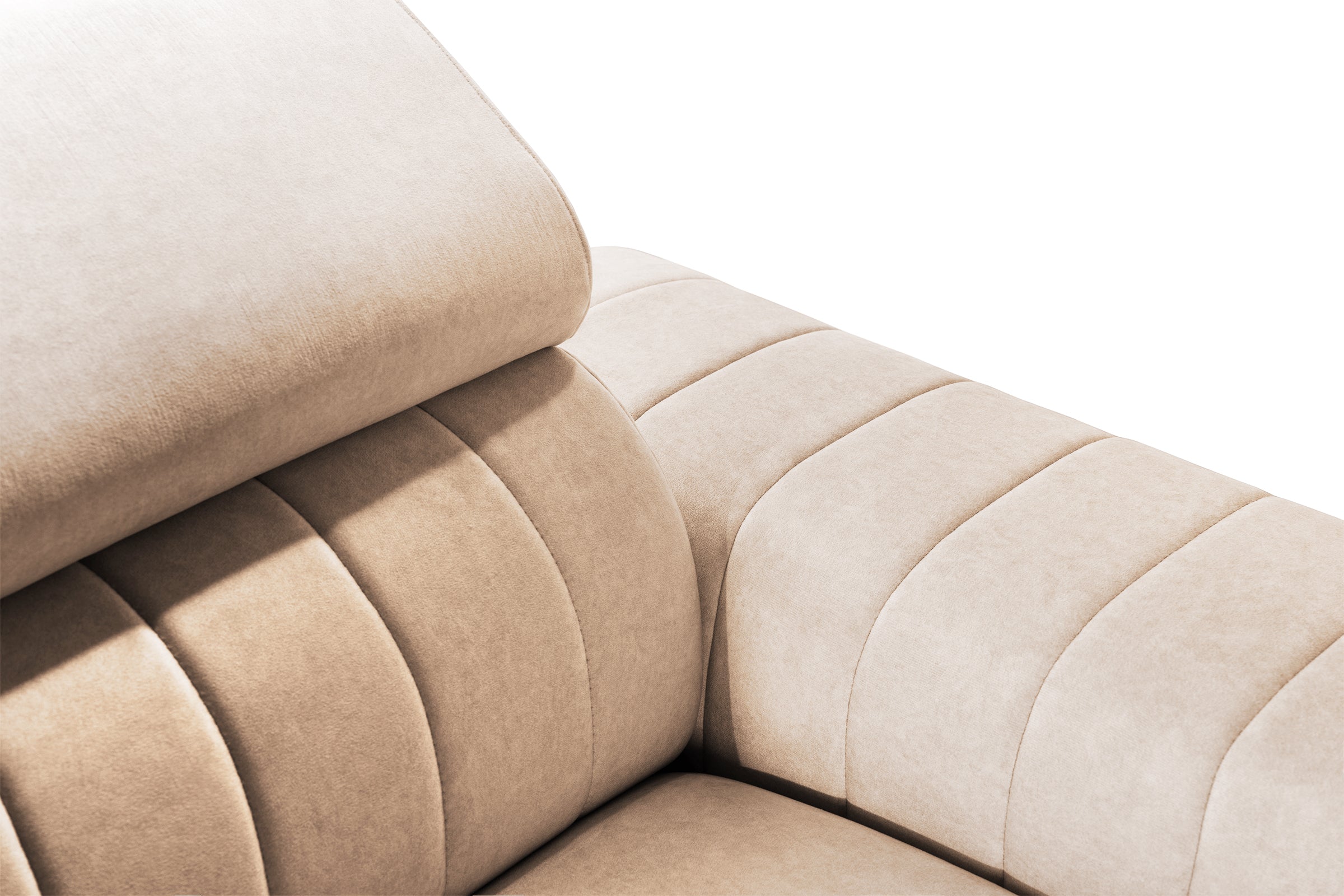Colțar Extensibil LOFT, cu lada depozitare, tetiere reglabile, 295x170x95 cm, #color_Bej-Velluto