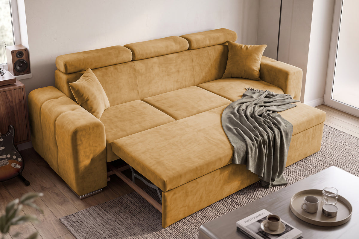 Canapea Extensibila 3 locuri BELLAGIO, cu tetiere, 235x95x85 cm - Prestigehome.ro - Canapea 3 Locuri - Prestige - #color_Mango-Enjoy