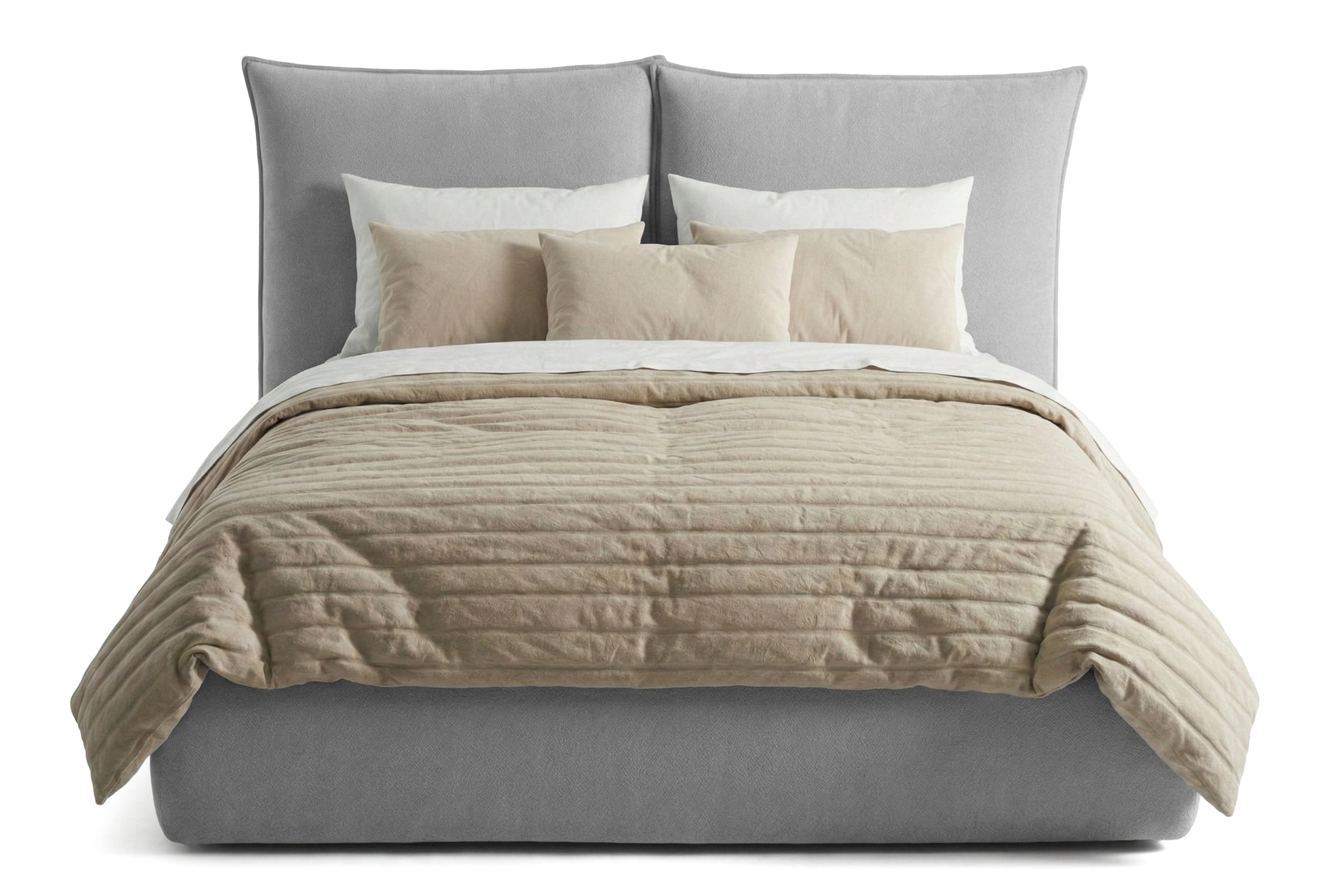 Pat Tapițat Rossi, cu somieră fixă și tăblie înaltă, gri deschis, #color_Gri-Deschis-Loft