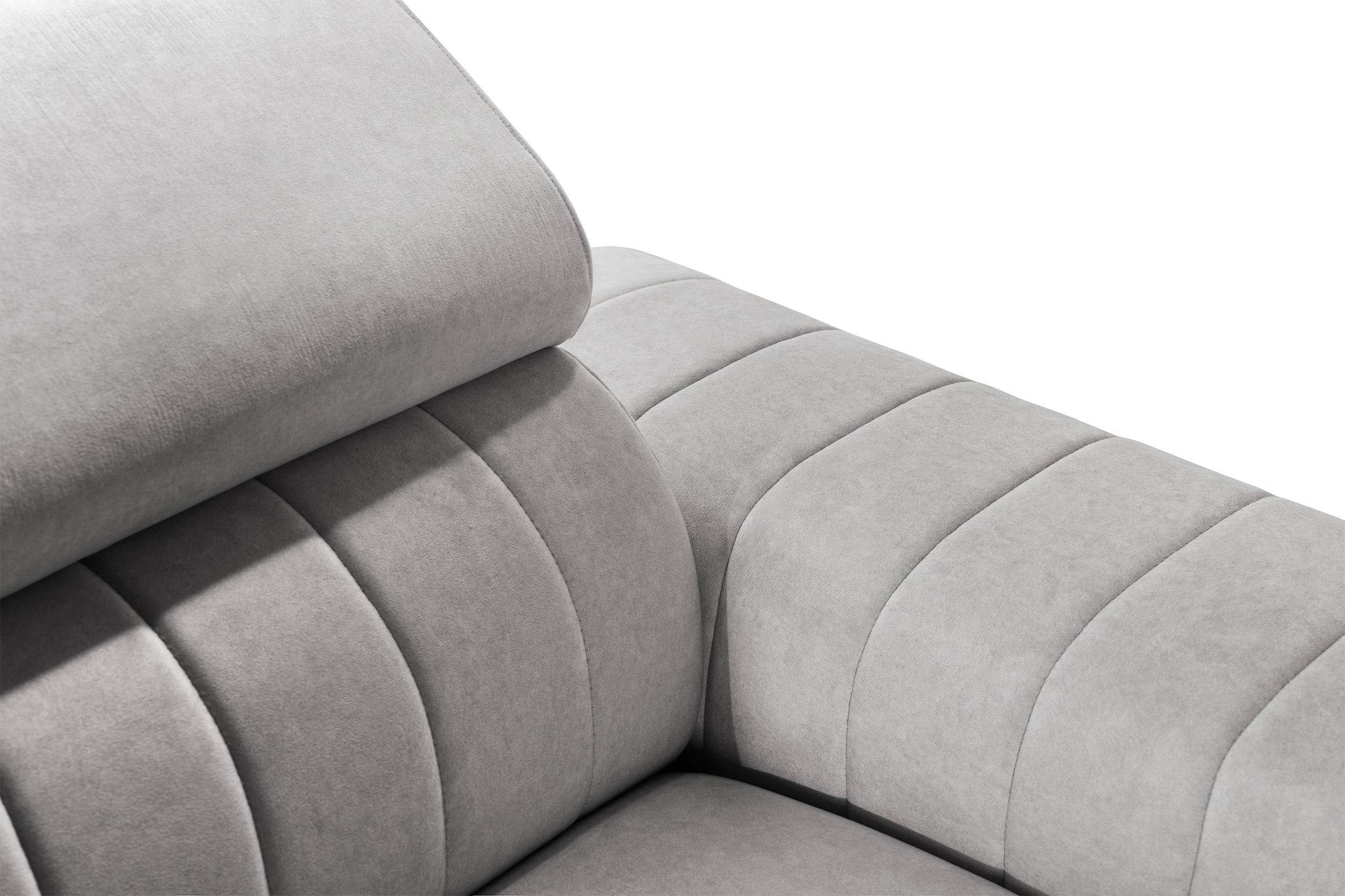Colțar Extensibil LOFT, cu lada depozitare, tetiere reglabile, 295x170x95 cm, #color_Gri-Silver-Velluto