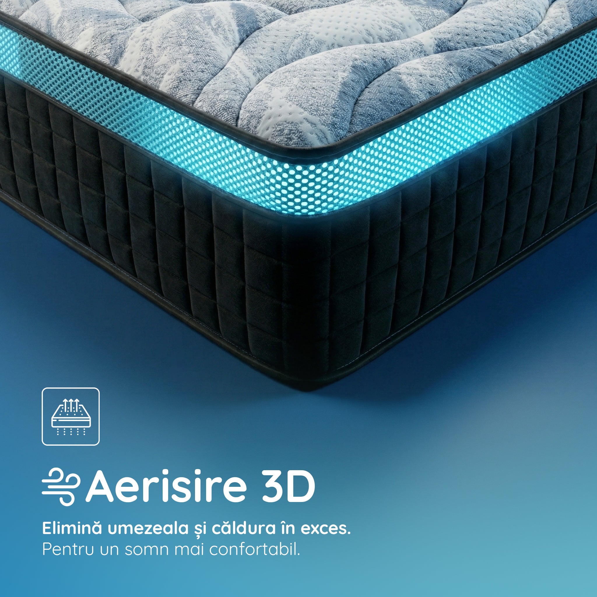 Saltea Ideal Sleep COOL MEMORY GEL POCKET 5 Zone, Arcuri individuale, spumă poliuretanica elastică, spumă cu memorie cu gel de răcire, husă CoolActive, superortopedică, Grosime 30 cm