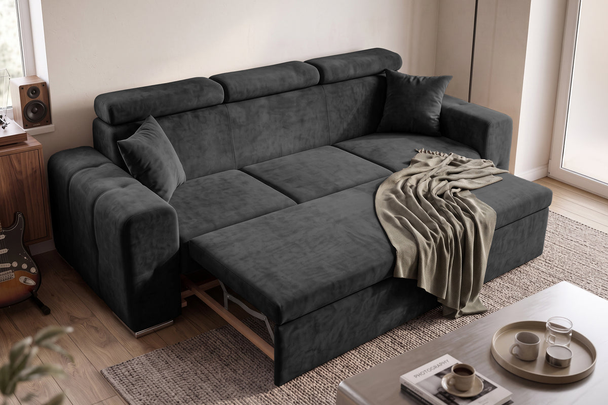 Canapea Extensibila 3 locuri BELLAGIO, cu tetiere, 235x95x85 cm - Prestigehome.ro - Canapea 3 Locuri - Prestige - #color_negru-enjoy
