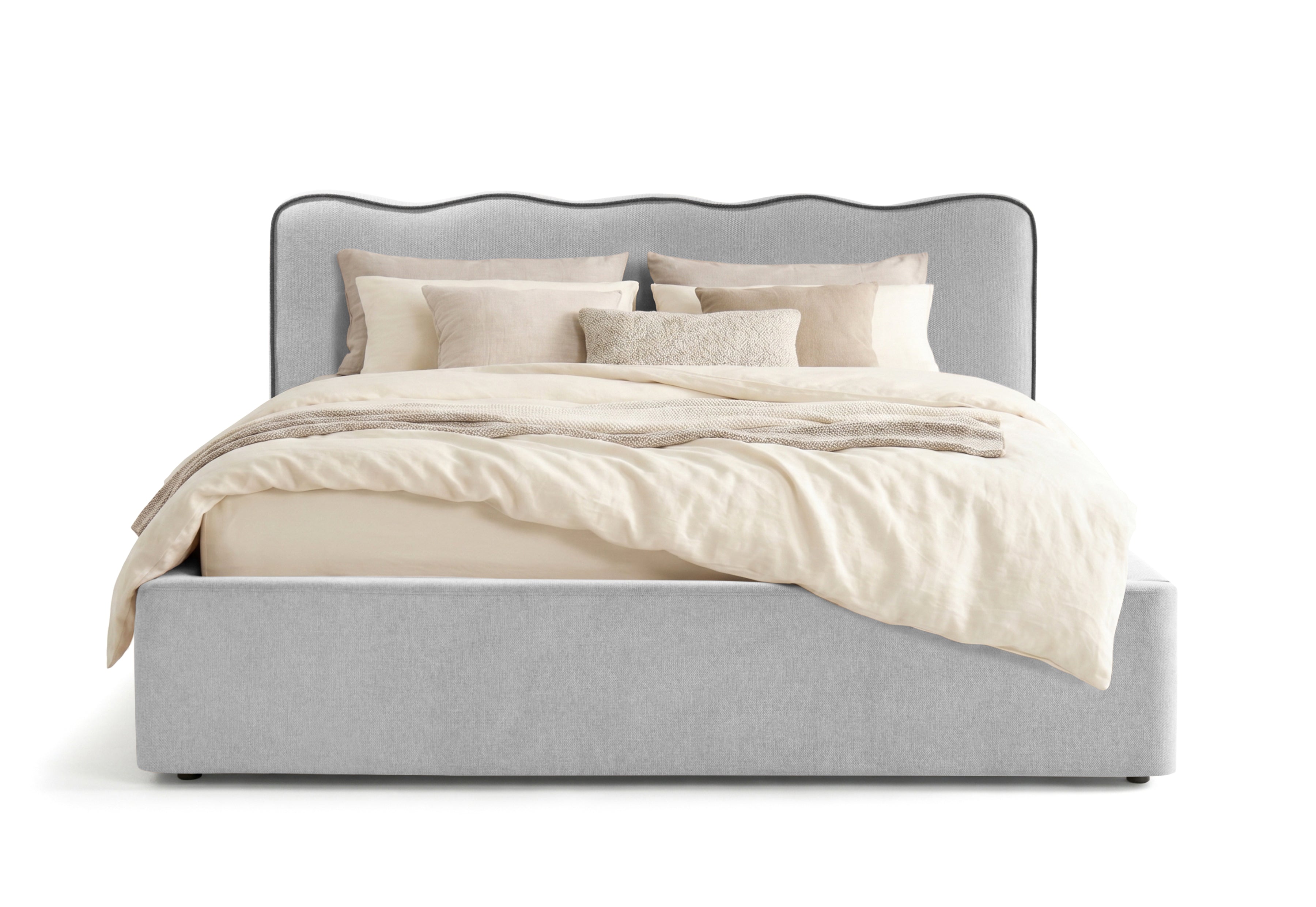 Pat Tapițat KESINGTON, cu somieră rabatabilă și ladă de depozitare, #color_Gri-Deschis-Loft