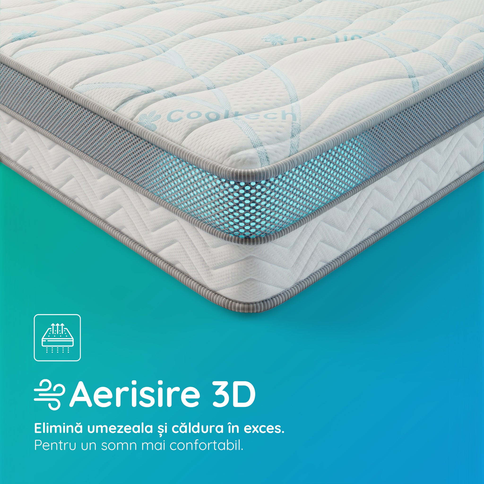 Saltea Ideal Sleep COOLTECH ALOE VERA, Arcuri Bonell, spumă poliuretanică pe multiple straturi, husă CoolTech, superortopedică, Grosime 24 cm