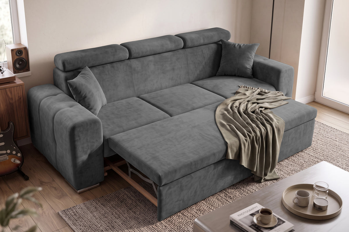 Canapea Extensibila 3 locuri BELLAGIO, cu tetiere, 235x95x85 cm - Prestigehome.ro - Canapea 3 Locuri - Prestige - #color_gri-inchis-enjoy